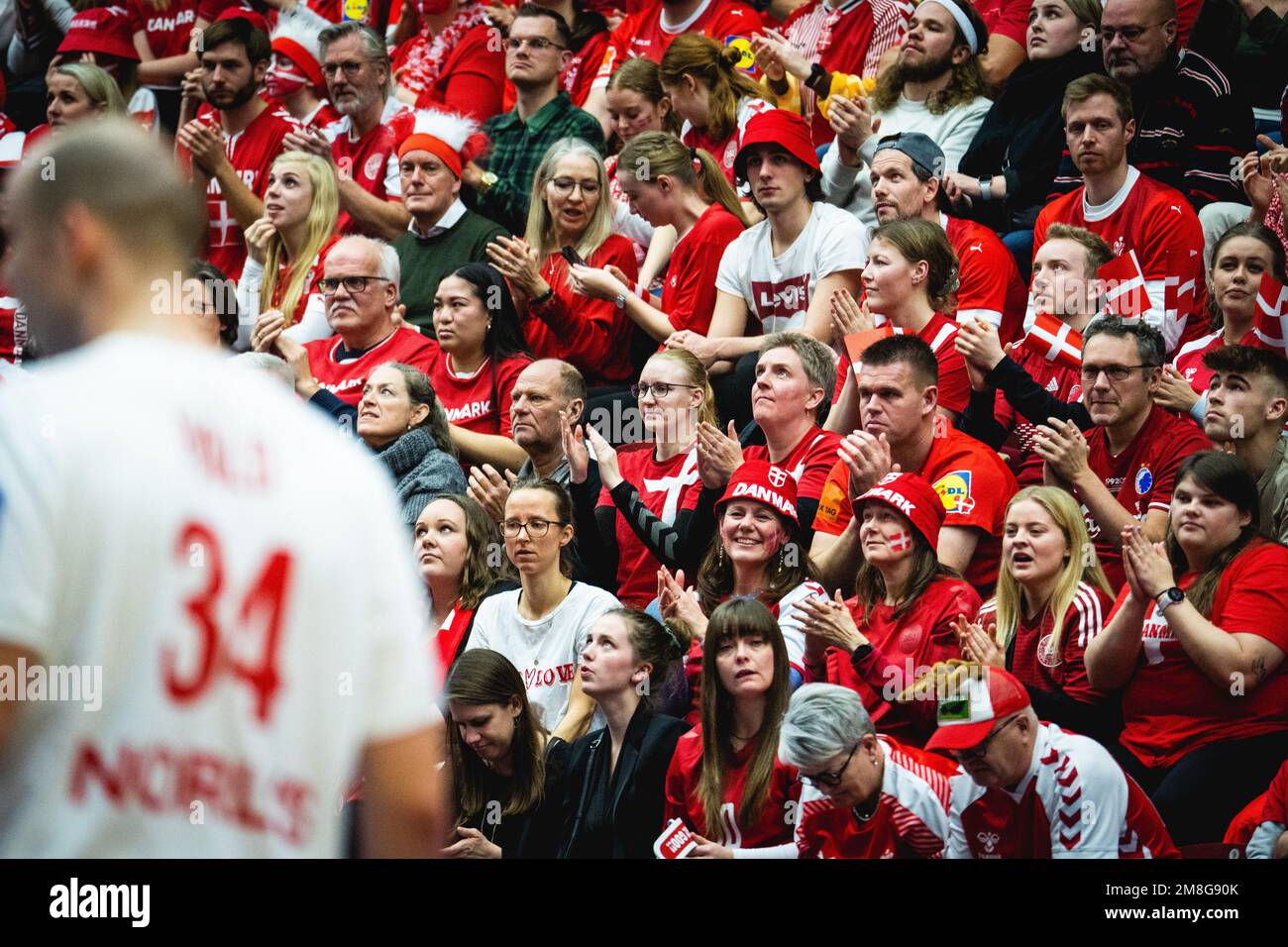 Malmo, Sweden. 13th Jan, 2023. Handball fans of Denmark seen on the
