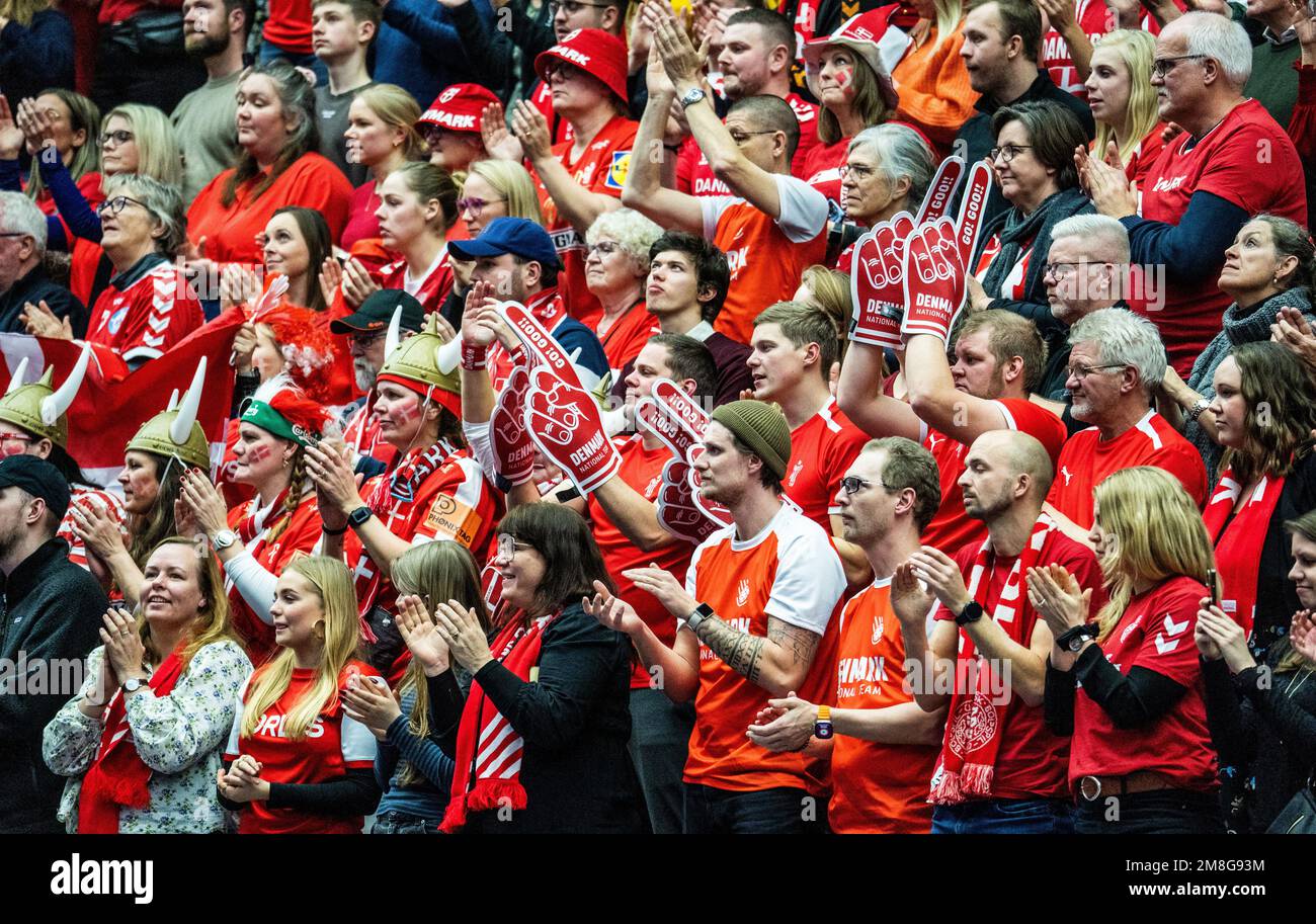 Malmo, Sweden. 13th Jan, 2023. Handball fans of Denmark seen on the