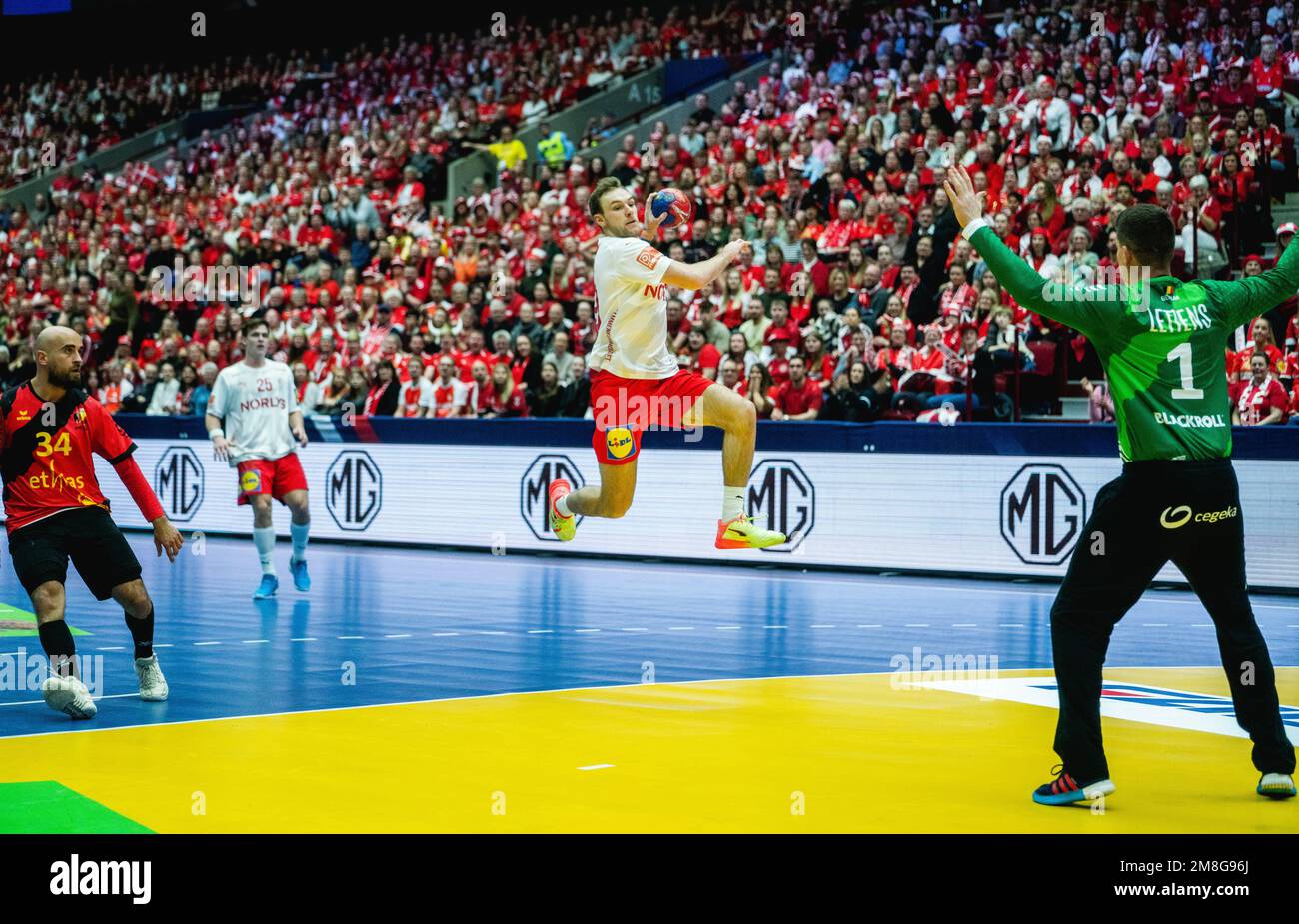 Malmo, Sweden. 13th Jan, 2023. Mathias Gidsel (19) of Denmark seen