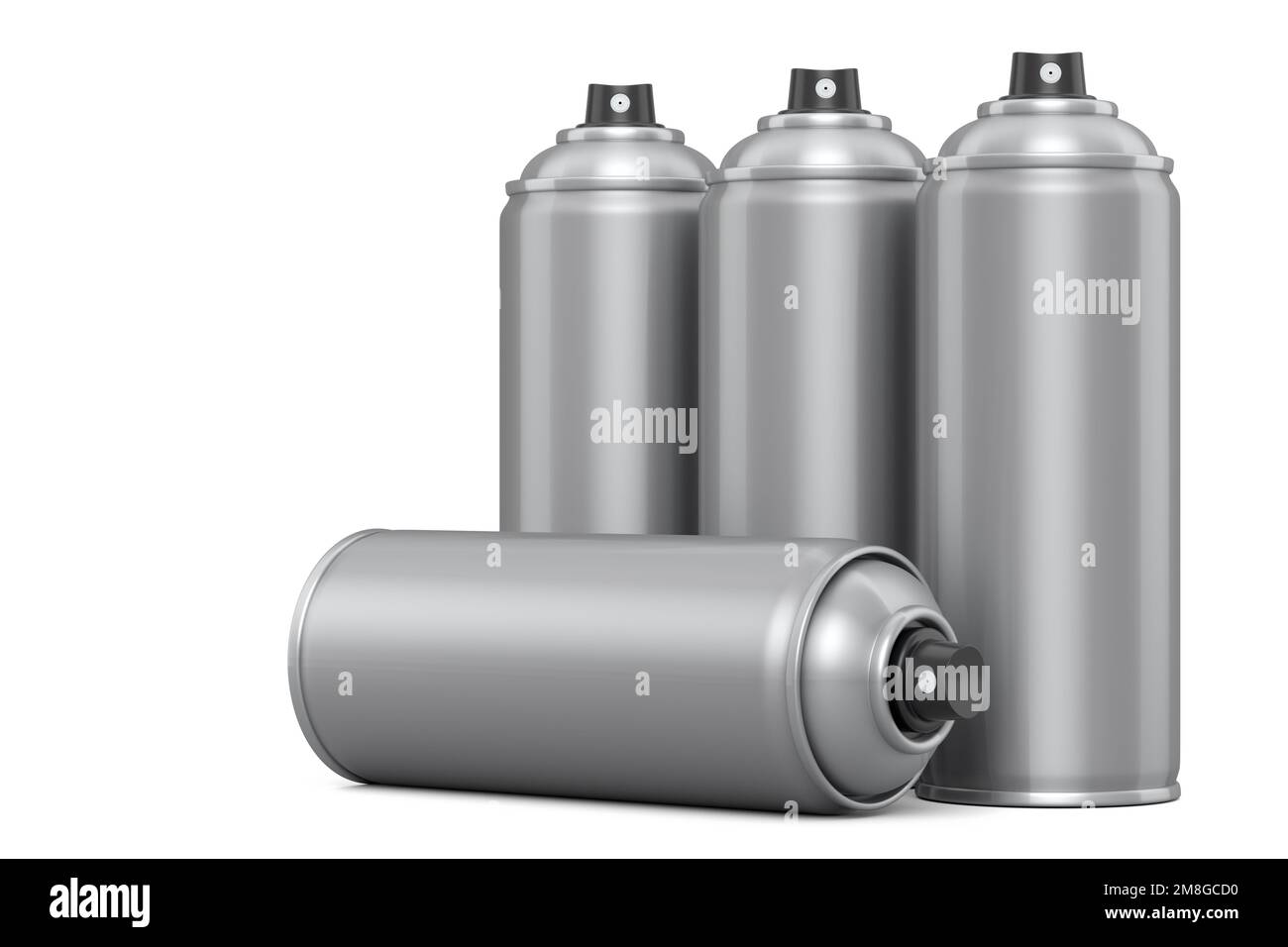 Set of spray paint cans isolated on white background. 3d render spray