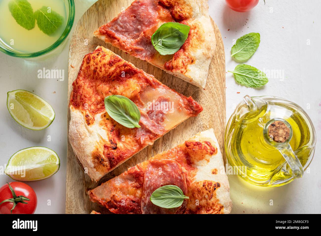 Delicious and hot pizza served with lemonade. Poster for Restaurant