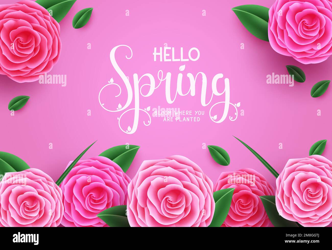 Spring vector background. Hello spring typography text with beautiful ...