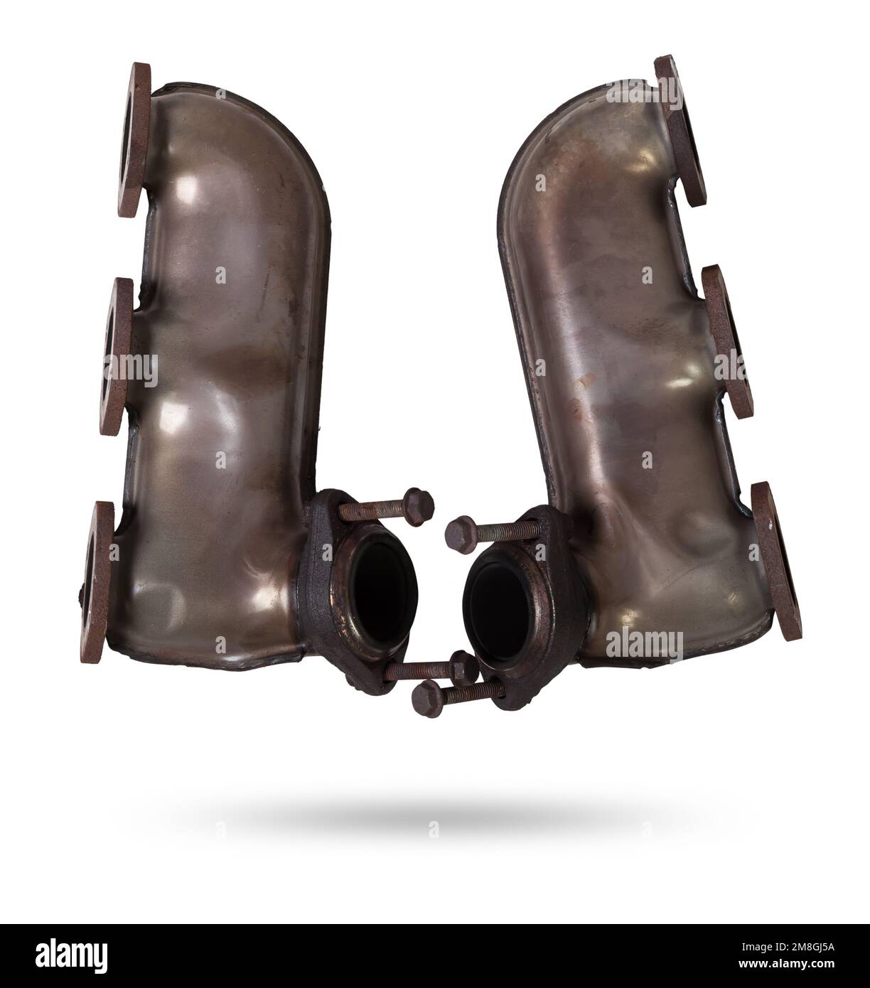 A automotive exhaust manifold isolated on white. Exhaust manifold car