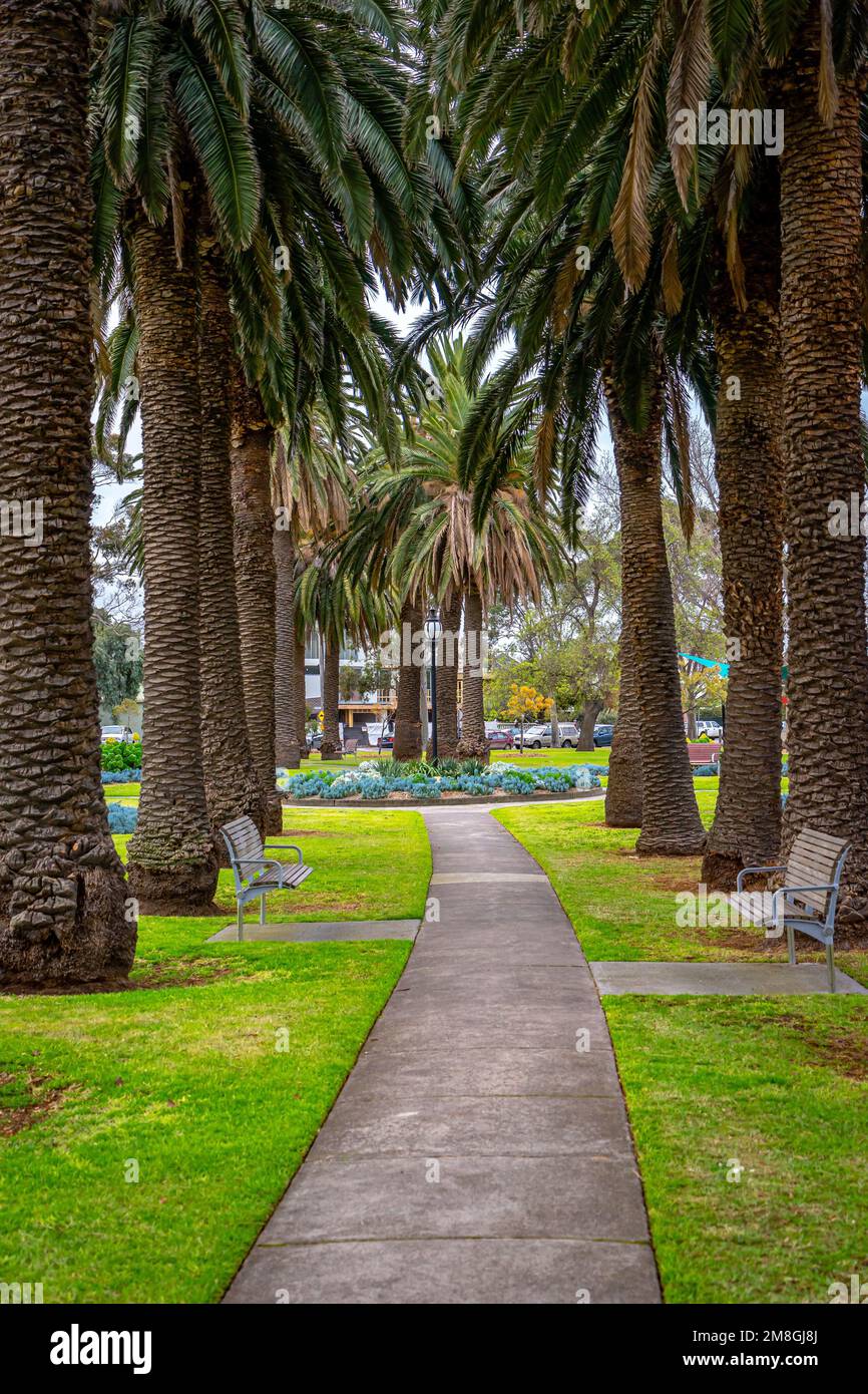Walking path through the Edwards Park in Port Melbourne, Australia