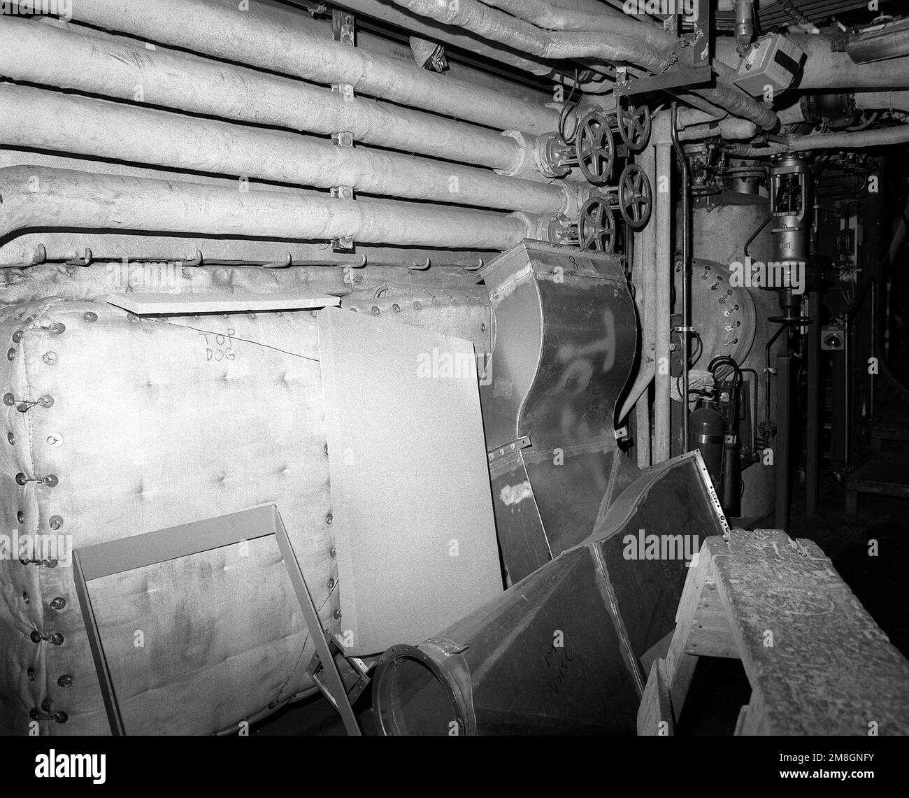 A view of the main engine room No. 1 of the guided missile cruiser LAKE ...