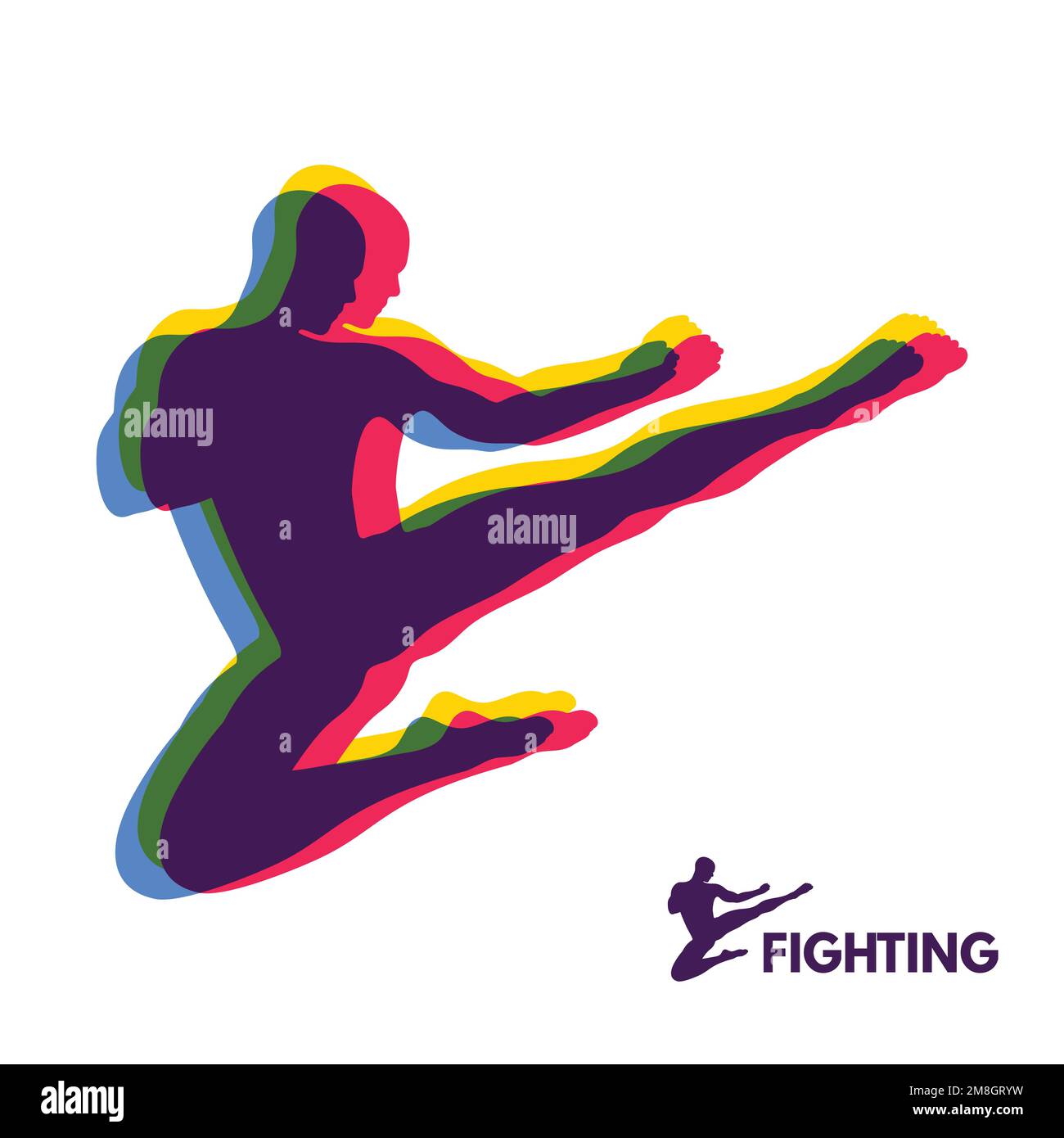 Karate Jump Kick. Fighter. Human Body. Sport Symbol. Design Element. Martial Arts. Vector Illustration. Stock Vector