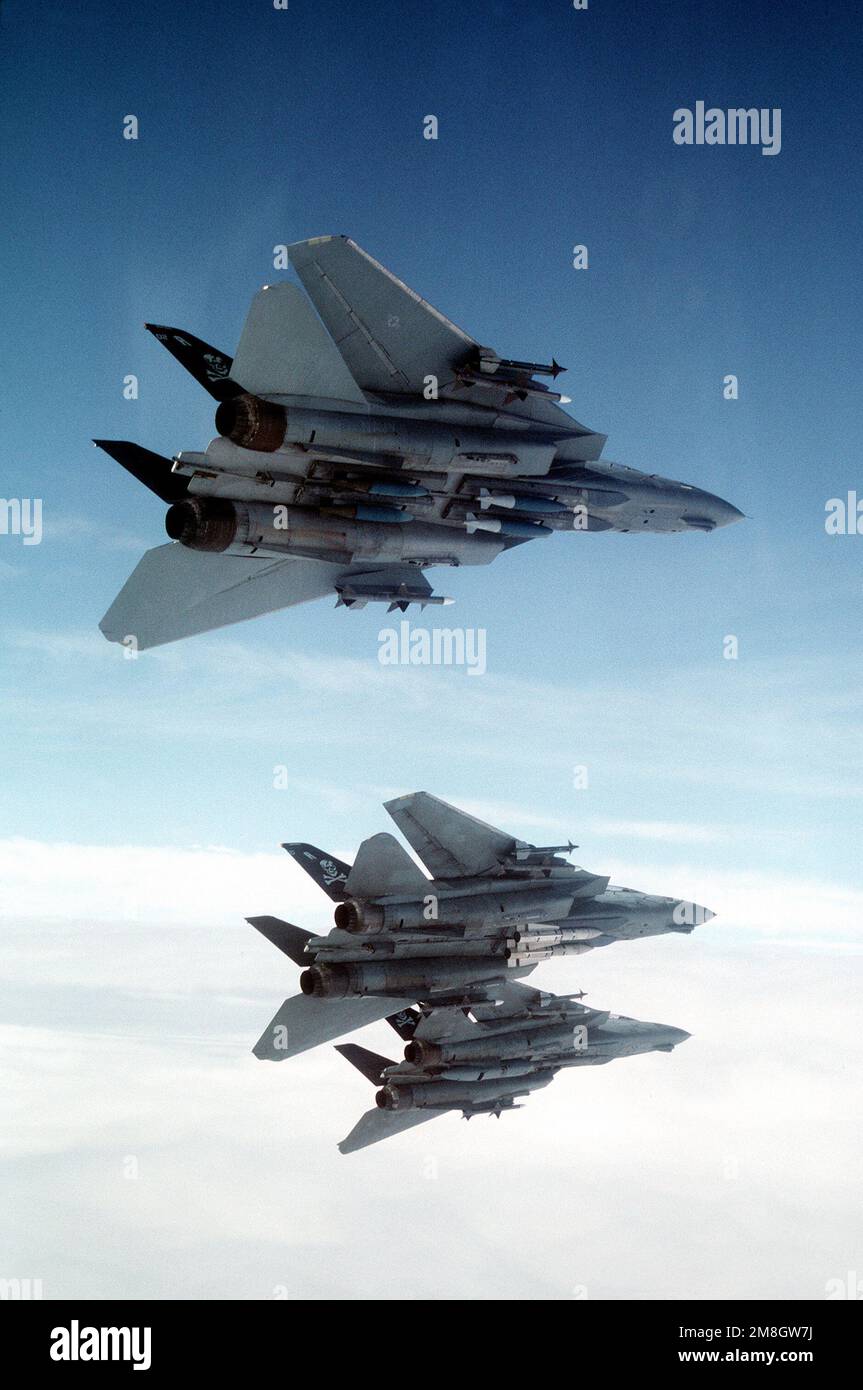 F-14A Tomcat aircraft of Fighter Squadron 84 (VF-84) bank to the 