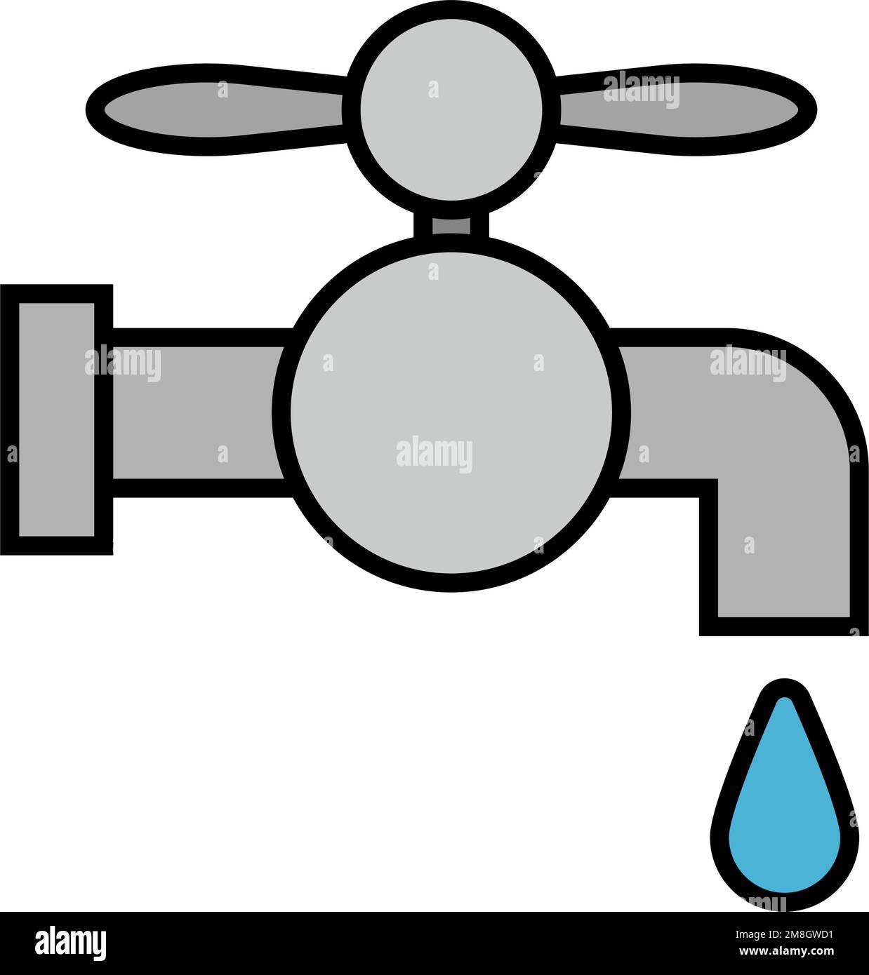 Simple water faucet and water droplet icon. Editable vector Stock
