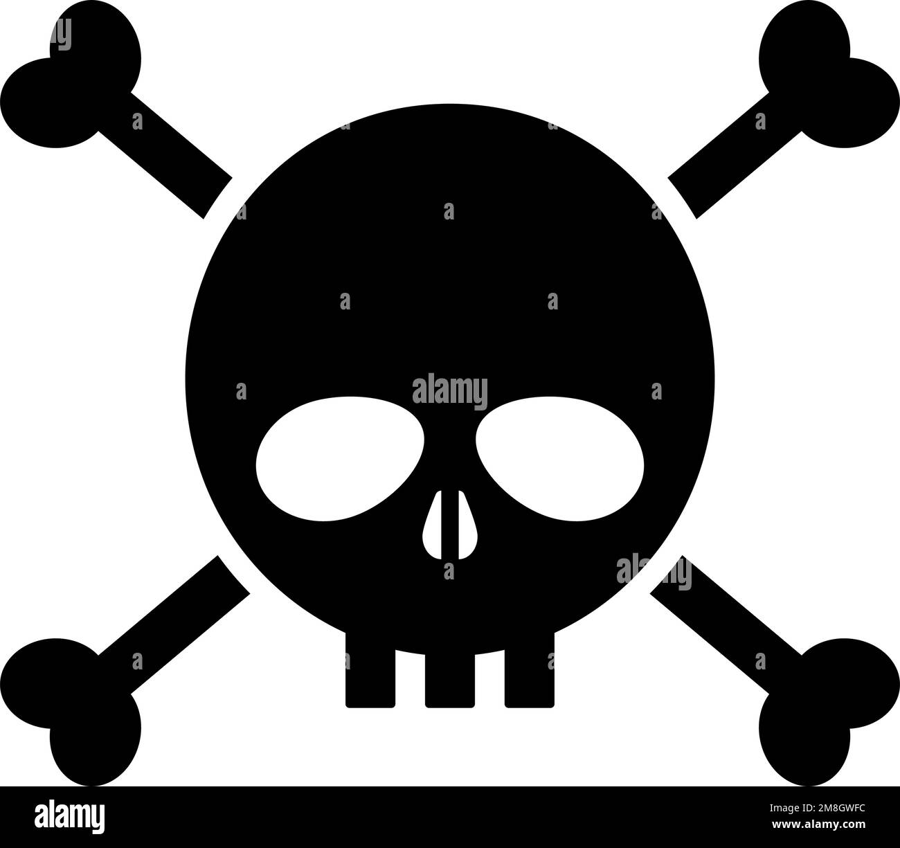 Skull and cross bones silhouette icon. Jolly Roger. Editable vector. Stock Vector