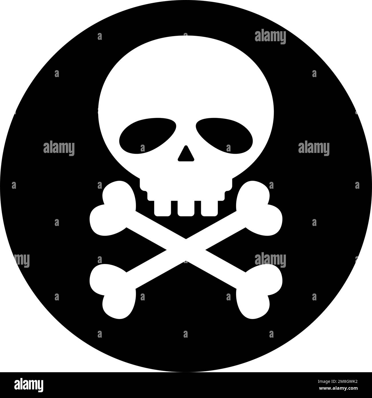 Round skull silhouette icon. Poisonous and dangerous area sign. Editable vector. Stock Vector