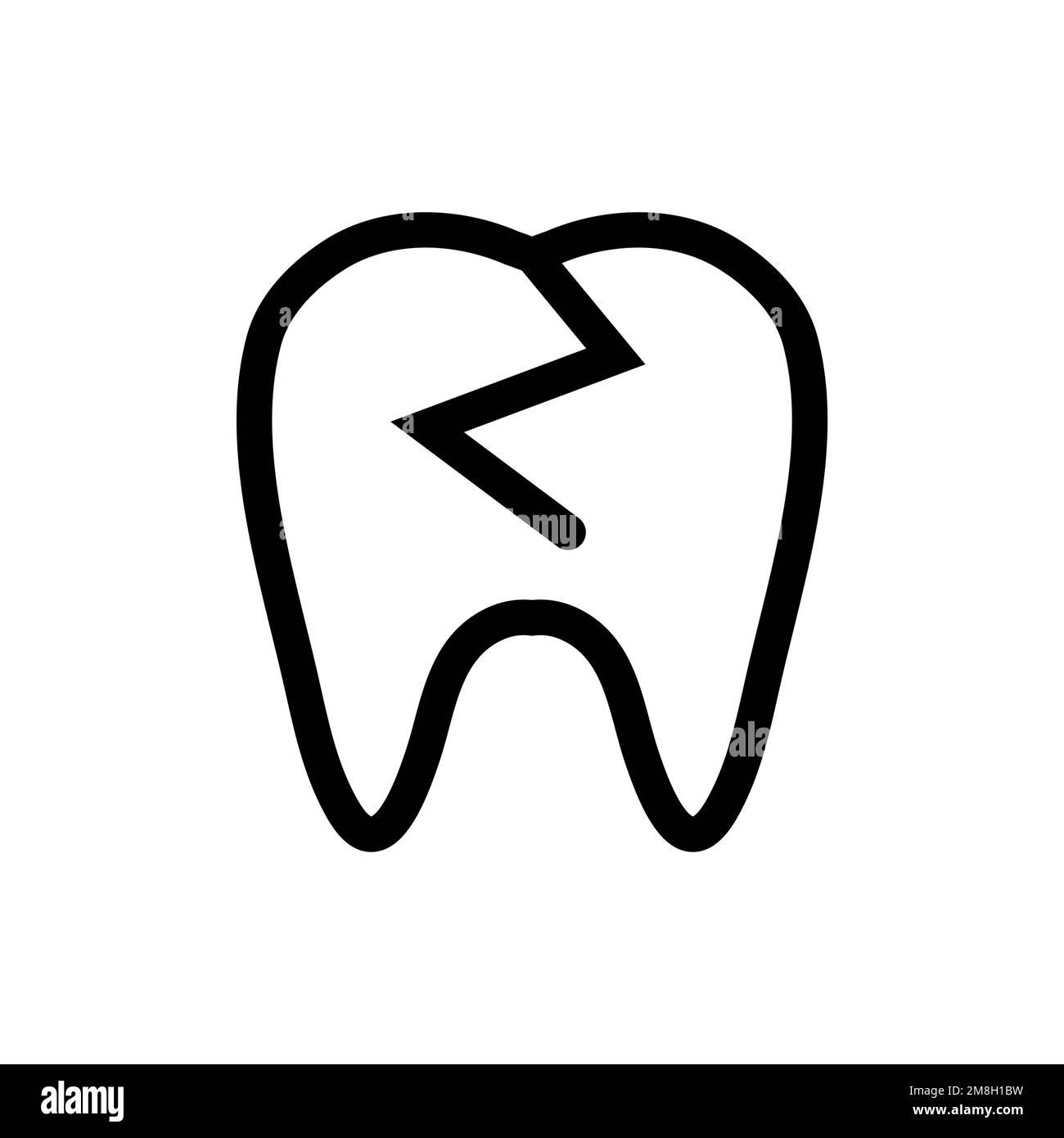 Broken tooth icon line isolated on white background. Black flat thin ...