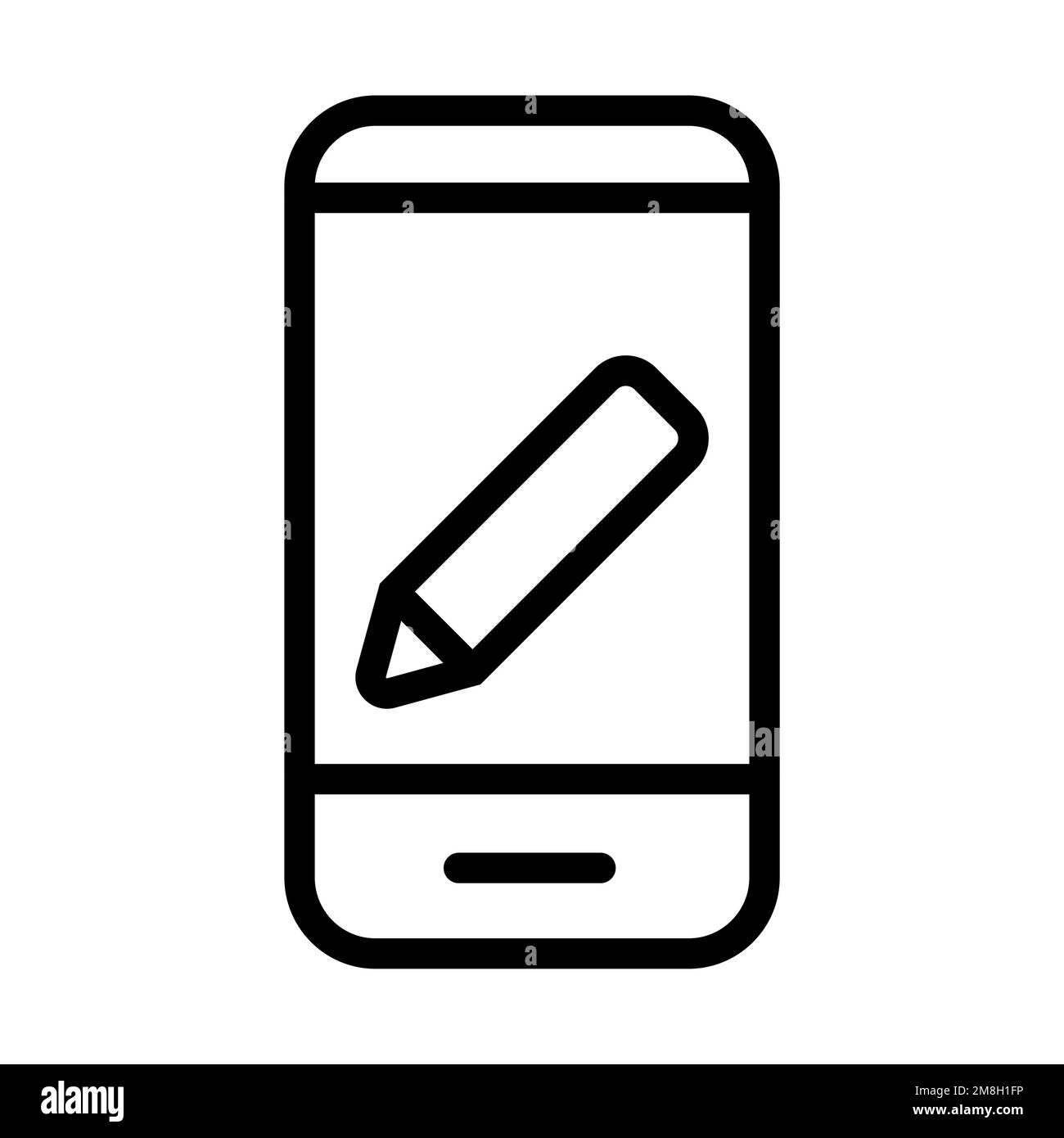 Edit smartphone icon line isolated on white background. Black flat thin ...