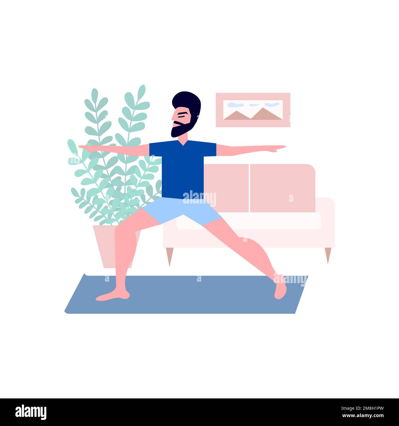 Man doing yoga exercise at home Stock Vector