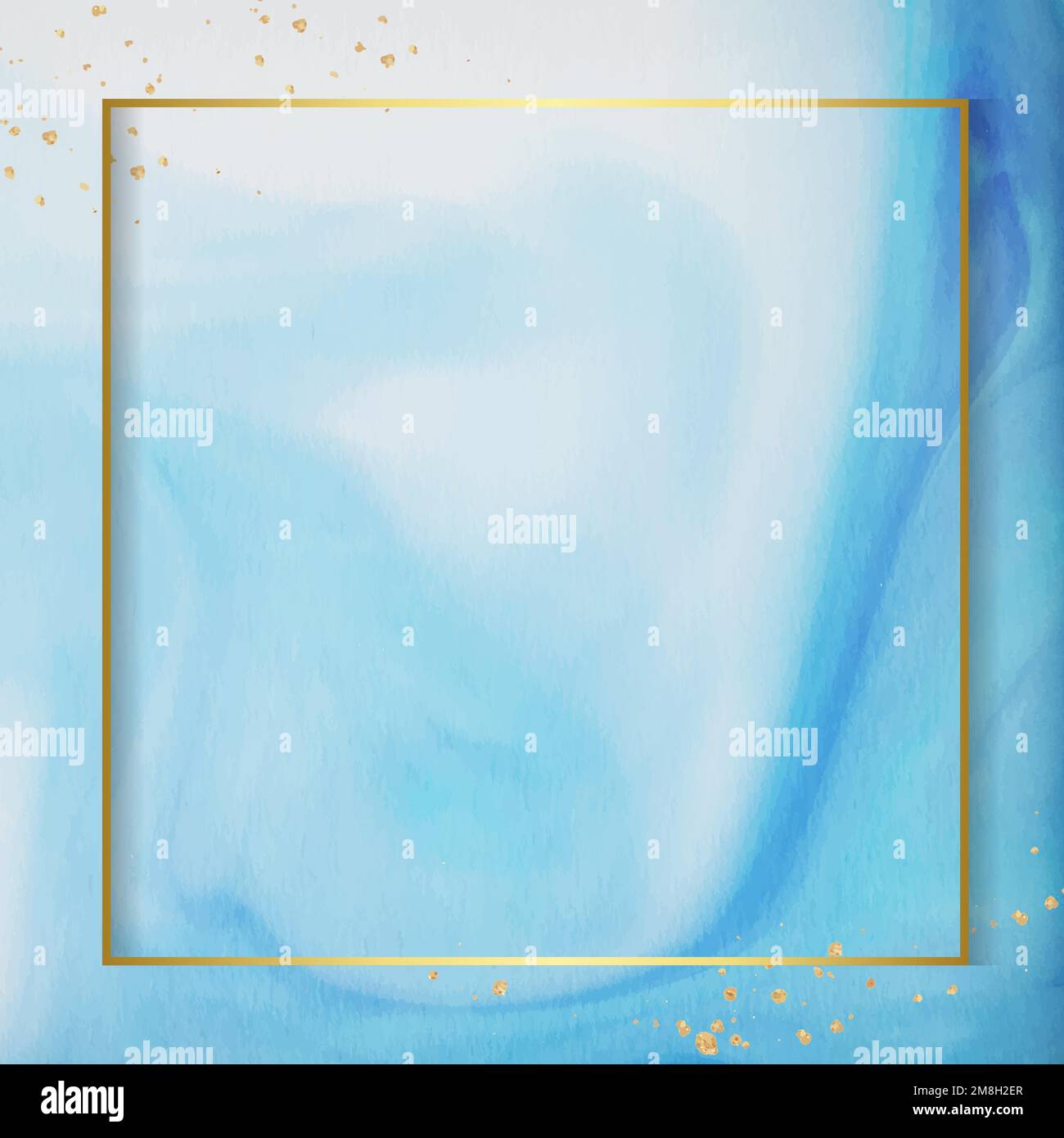 Square gold frame on abstract blue watercolor vector Stock Vector