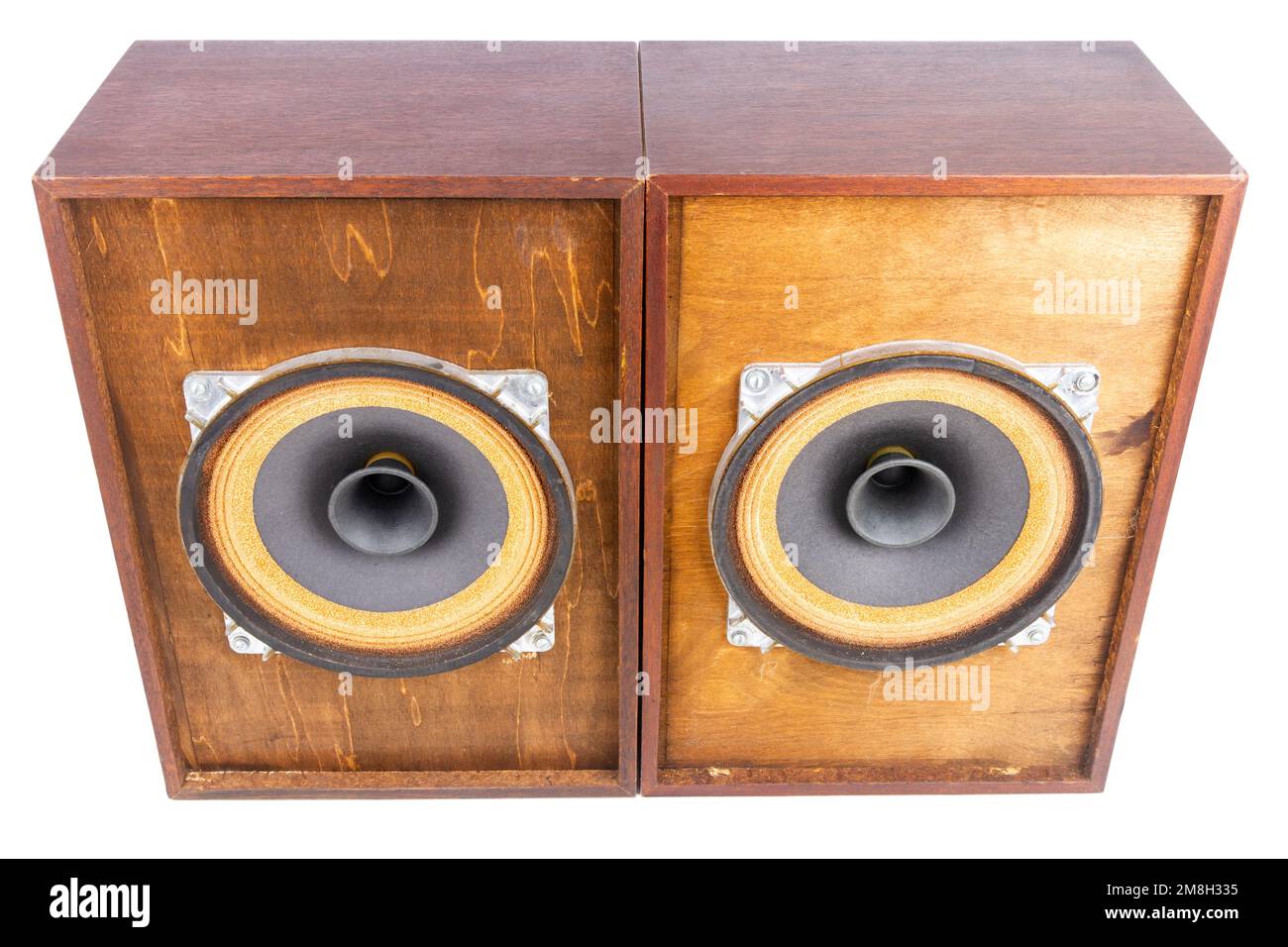 Two vintage speakers with full range drivers isolated on white background  Stock Photo - Alamy