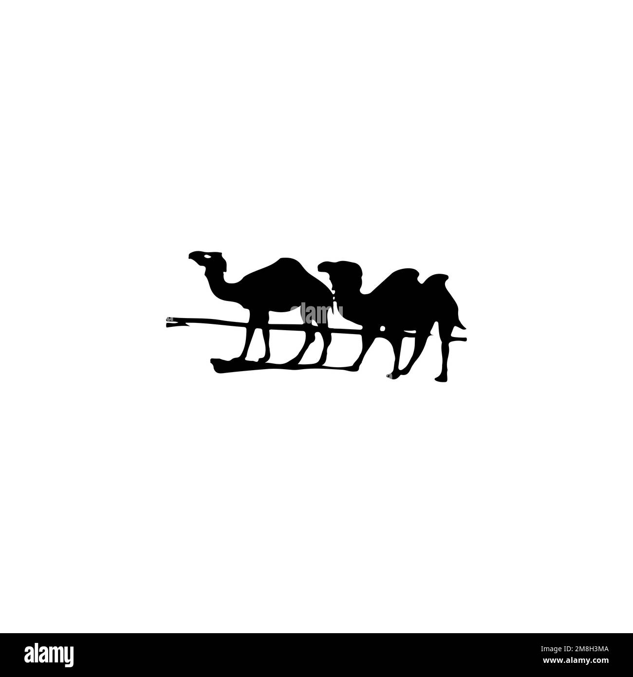 Camel caravan icon. Simple style Arabian culture poster background symbol. Camel caravan brand logo design element. Camel caravan t-shirt printing. Stock Vector