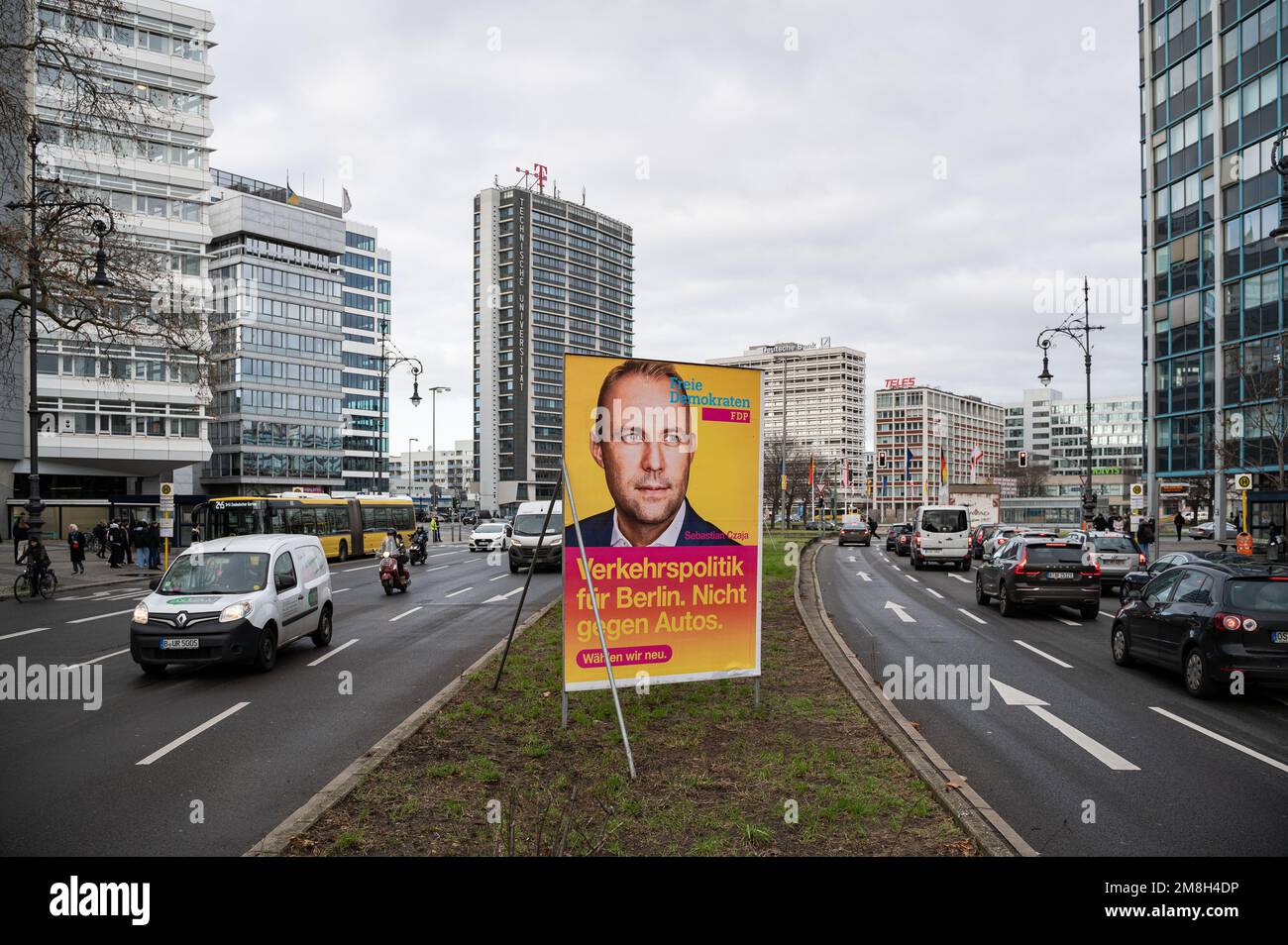 13.01.2023, Berlin, Germany, Europe - Billboard with election campaign poster of Free Democratic Party FDP featuring lead candidate Sebastian Czaja. Stock Photo