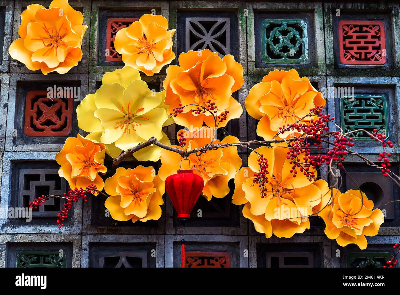 decoration and yellow flowers for Tet Lunar New Year Stock Photo