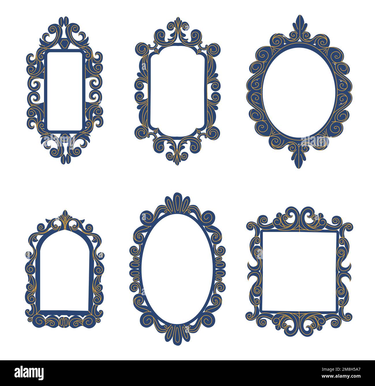 Decorative frames. Vintage elegant borders with curved design elements. Antique decorative mirror or picture framing Stock Vector