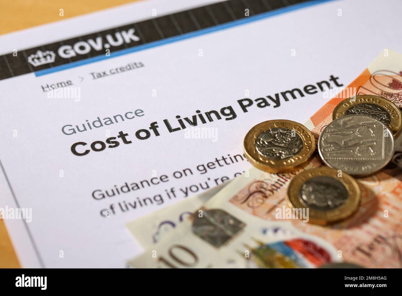 Cost of Living crisis in the UK. UK Government cost of living payment to support people with certain benifits or tax credits. Stock Photo
