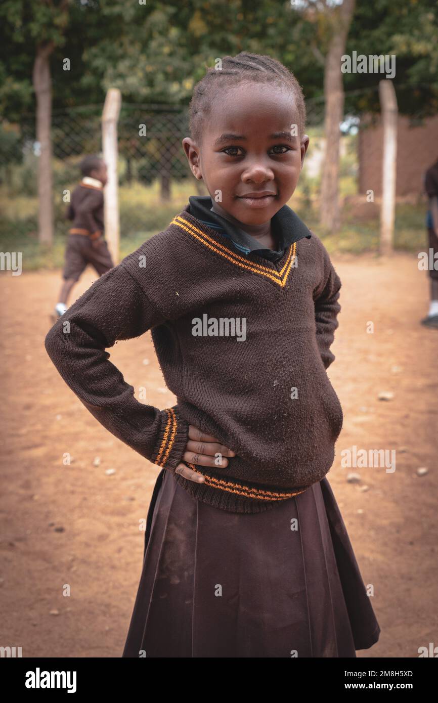 23rd of March 2022 - Mwanza, Tanzania - Children posing to camera for photoshoot in rural school in Africa. Small village. Stock Photo