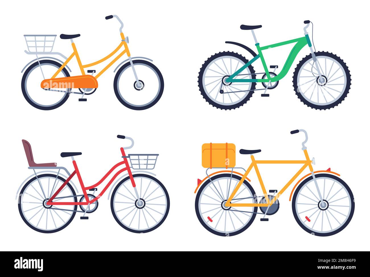 Flat bikes, bicycle for delivery product. Different vehicles with
