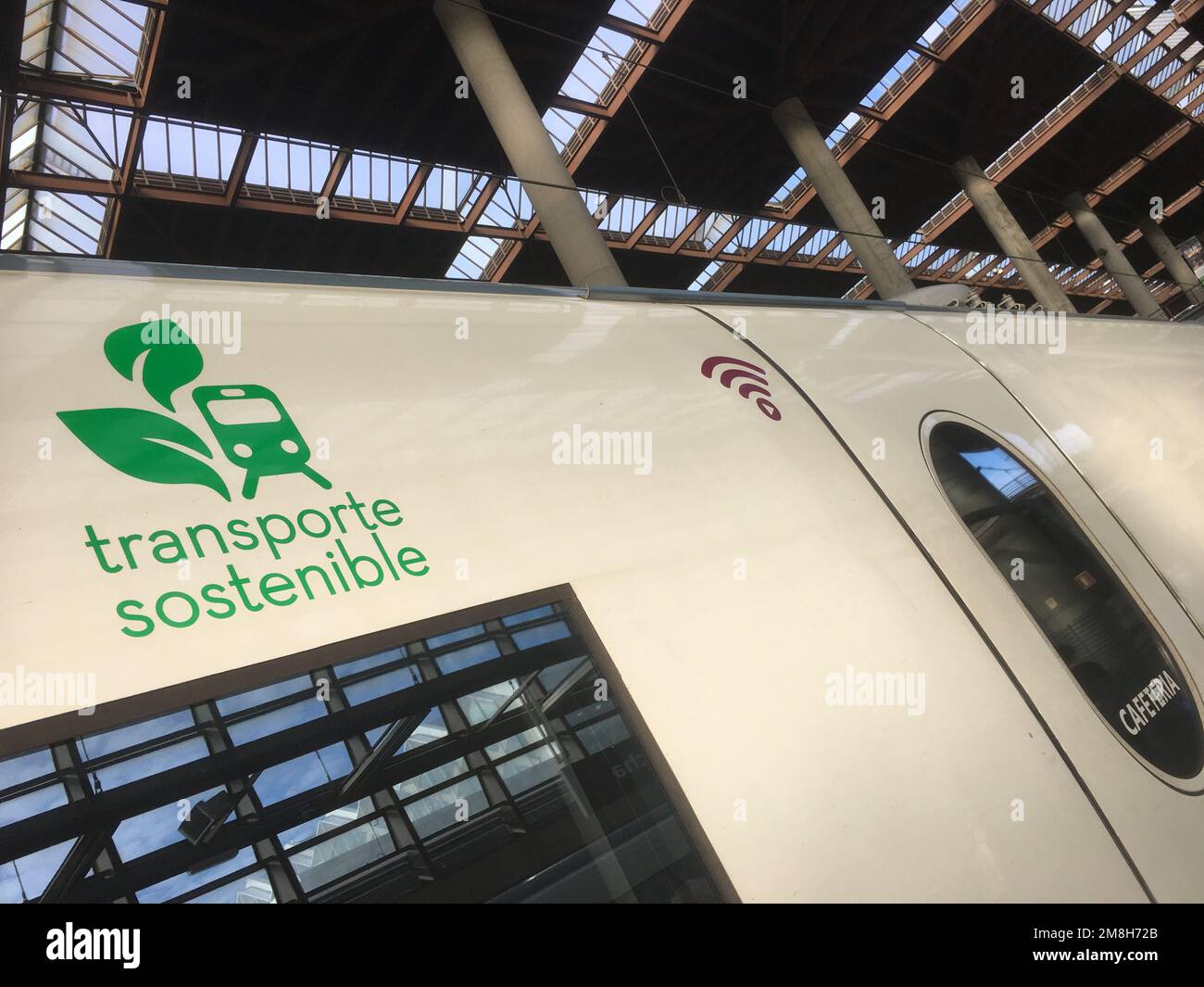 Sustainable transport logo on a high speed train in Spain Stock Photo