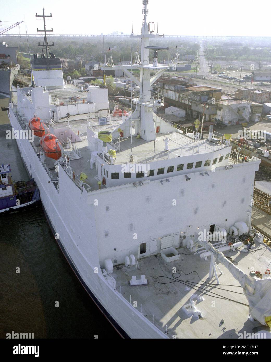 A starboard view of the forward superstructure of the surveying ship