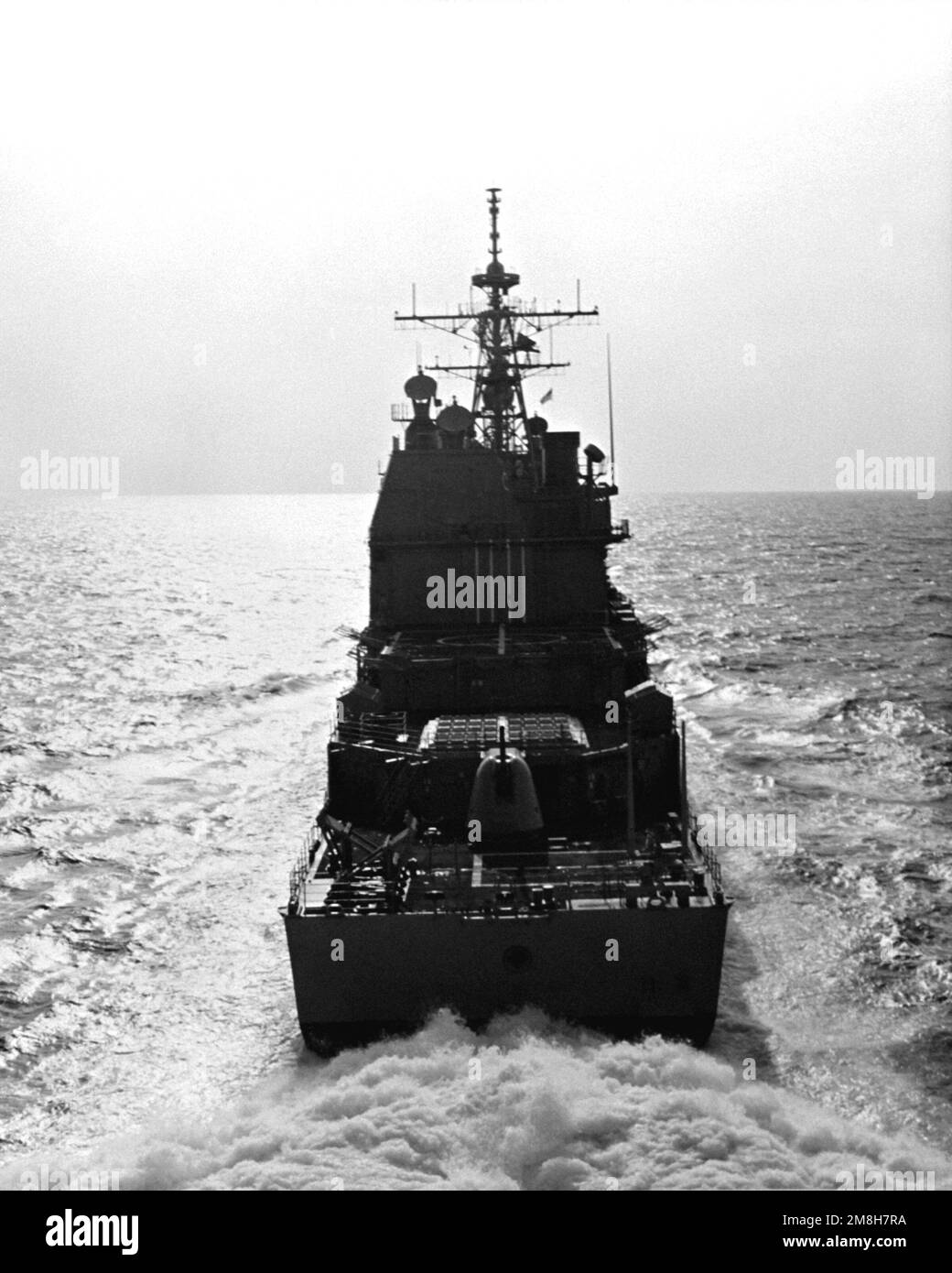 A stern on view of the guided missile cruiser USS Cape St. George (CG-71) underway on acceptance. Country: Gulf Of Mexico Stock Photo