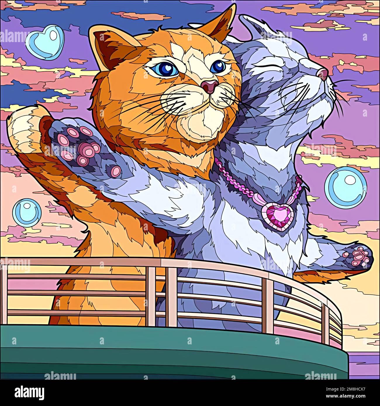 Illustration of a pair of romantic cats Stock Photo - Alamy