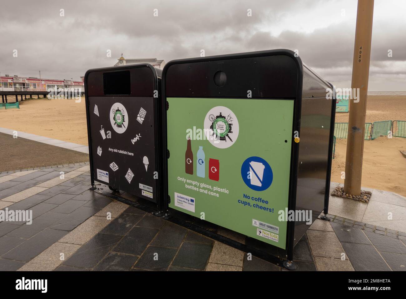 Large metal waste bins on the promenade Great Yarmouth Stock Photo Alamy