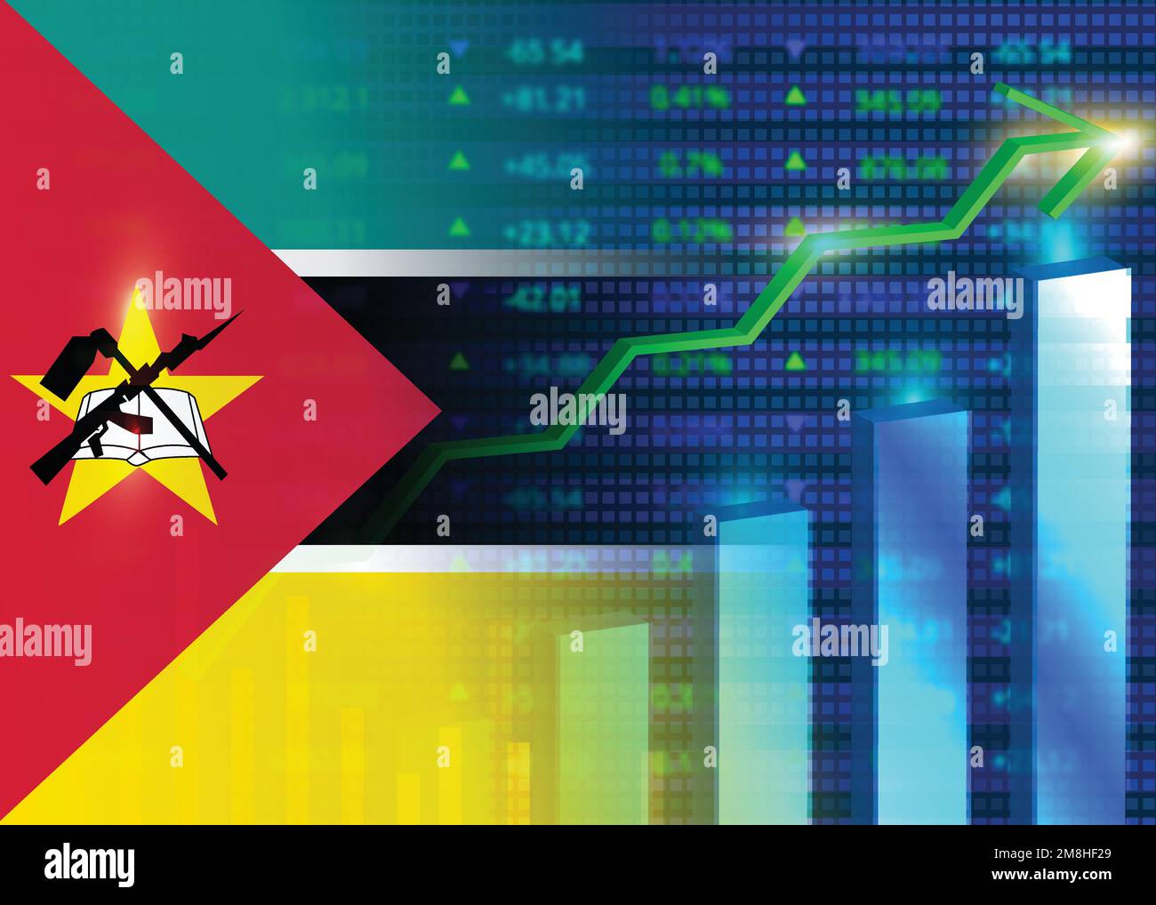 Economic growth in Mozambique.Mozambique's stock market.Mozambique flag