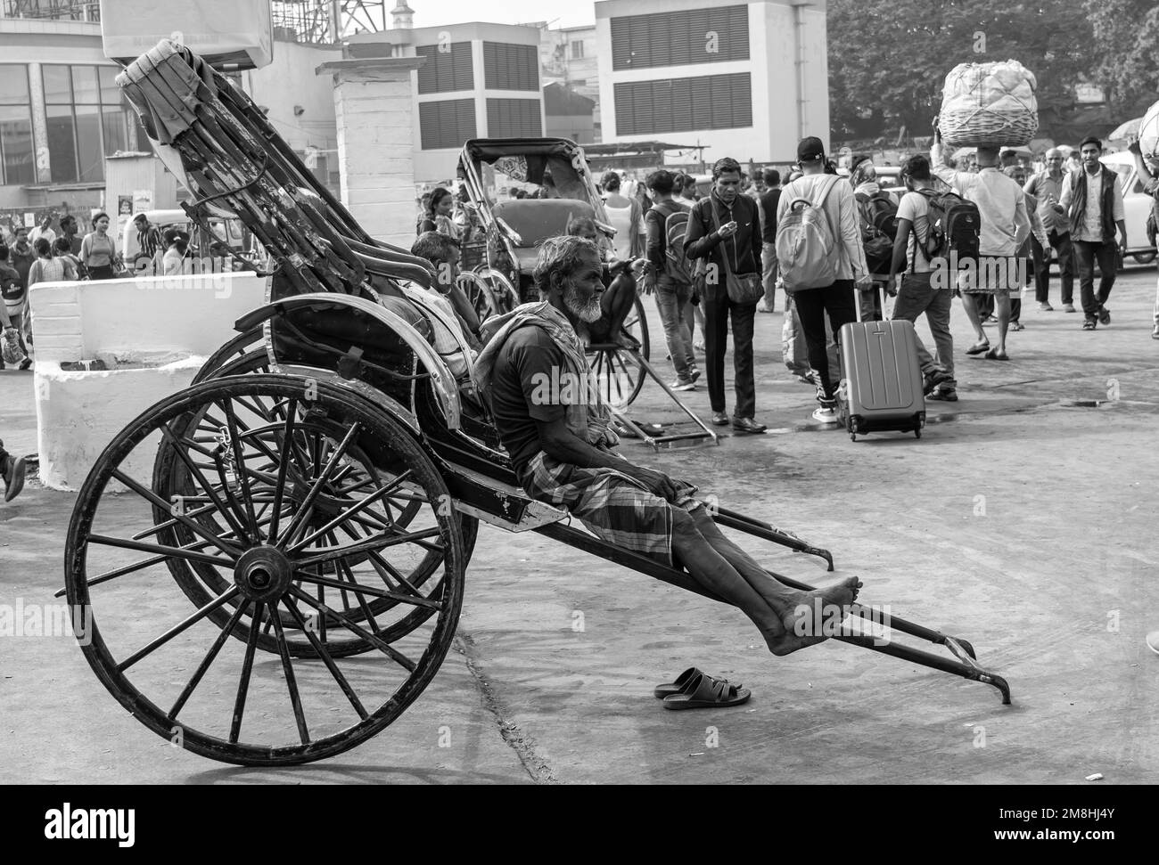 Rickshaw in kolkata street . Stock Photo