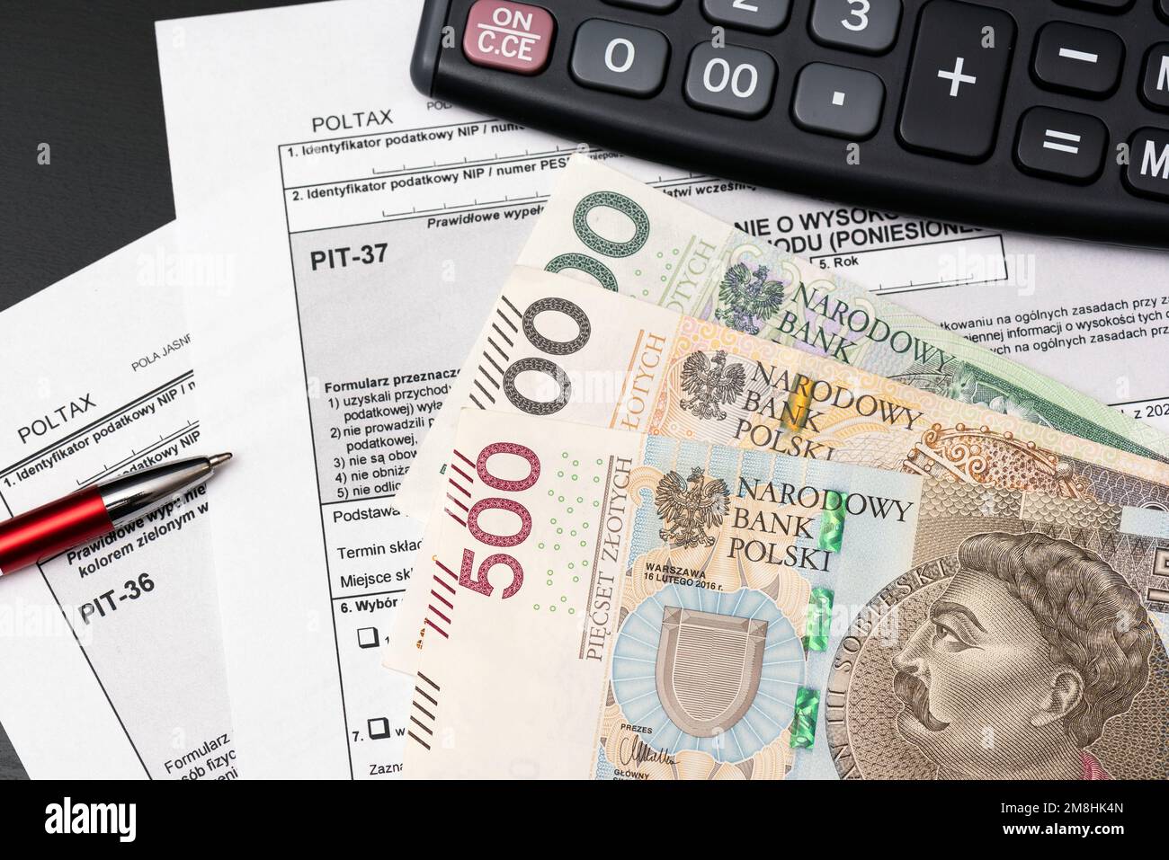Polish tax form, polish banknotes. Tax with polish tax forms and money Stock Photo Alamy