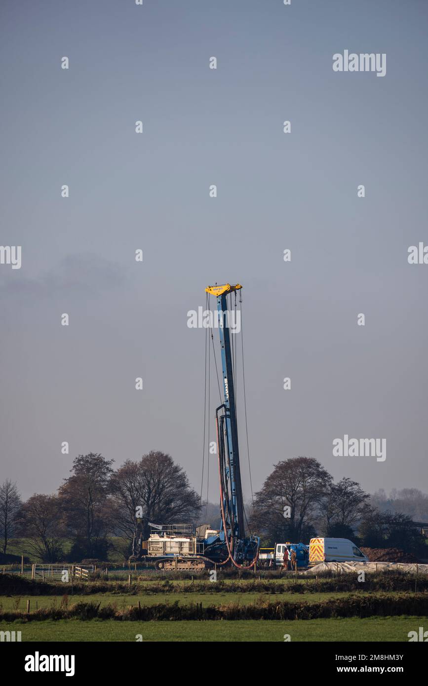 Pile driver foundations for T pylon Stock Photo