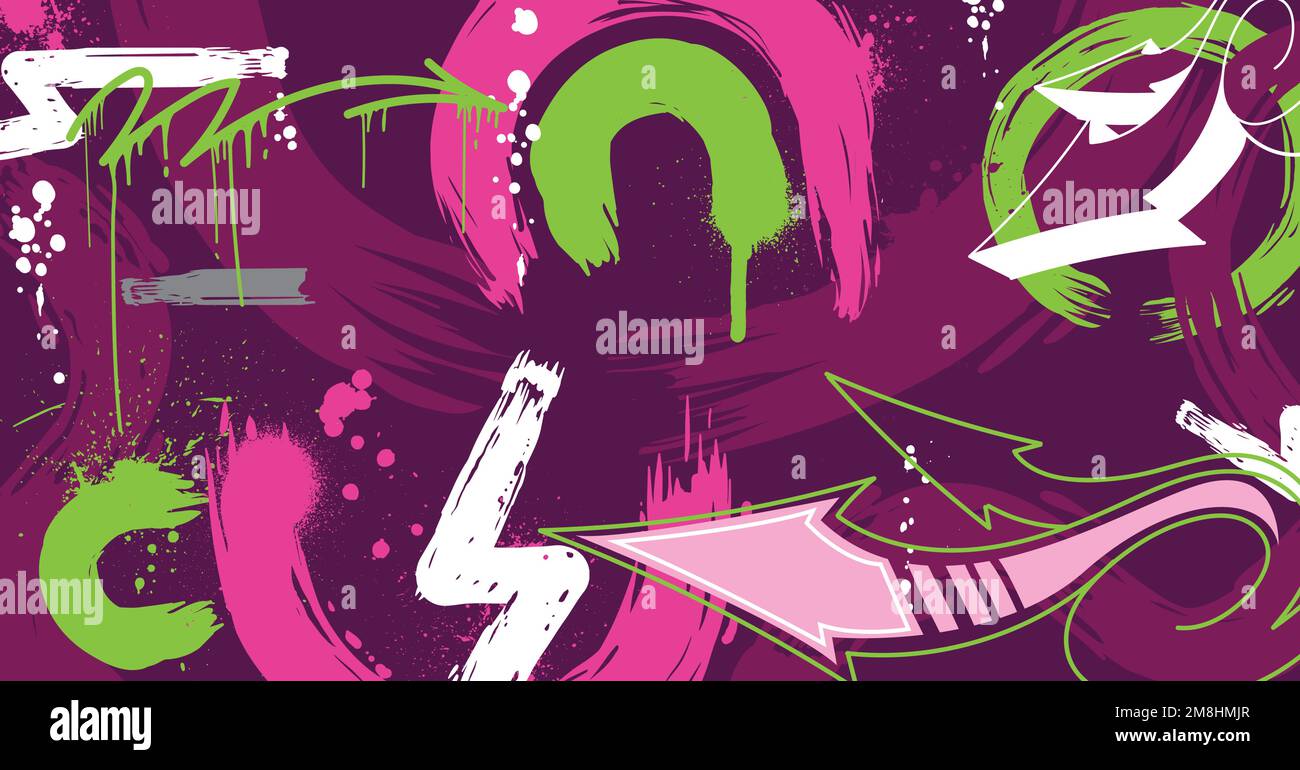 Abstract graffiti art background with scribble throw-up and tagging hand-drawn style. Street art graffiti urban theme for prints, patterns, banners, a Stock Vector