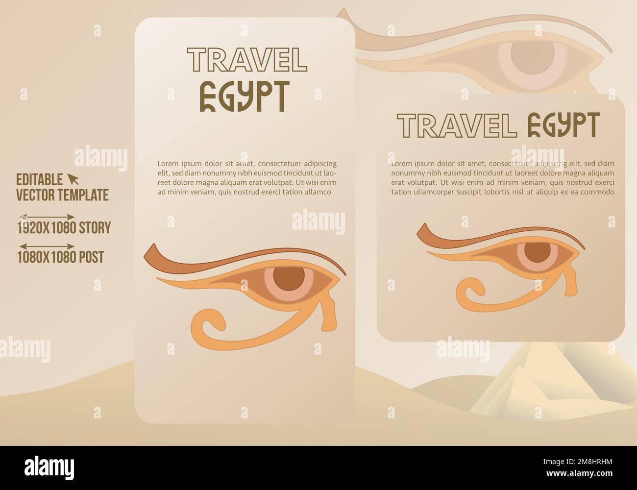 Social media post design for trip to Egypt. Story and post sharing design for Egypt trip. Vector Egyptian banner design. Stock Vector