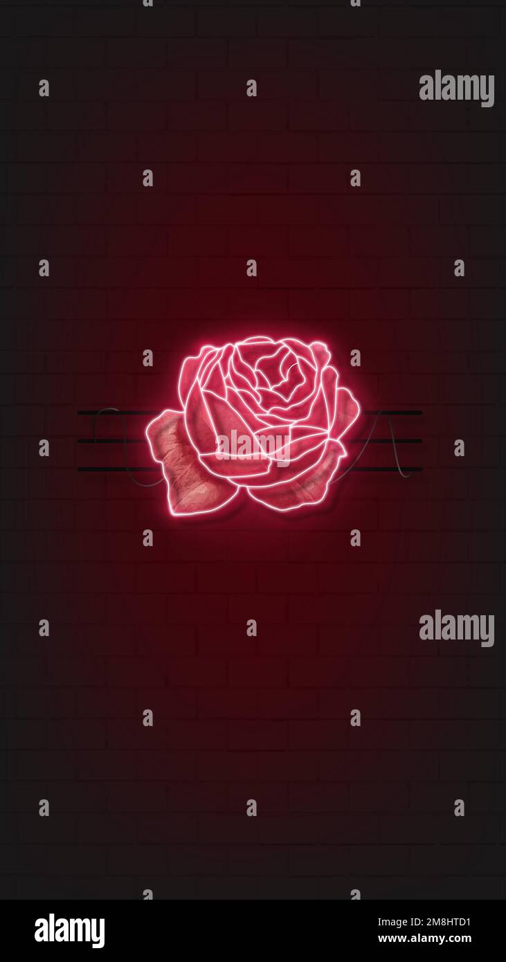 Red neon rose mobile phone background vector, premium image by r…