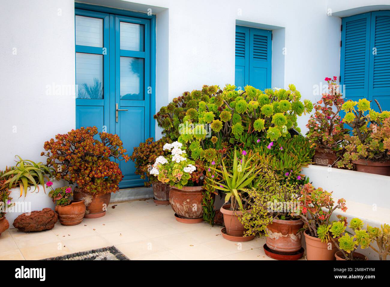 Door, windows and architecture of Santorini, Greece. Stock Photo