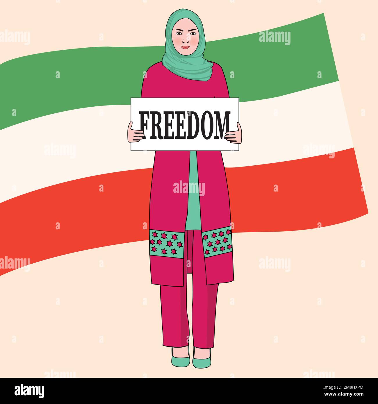 Iranian women protest illustration with poster Stock Vector