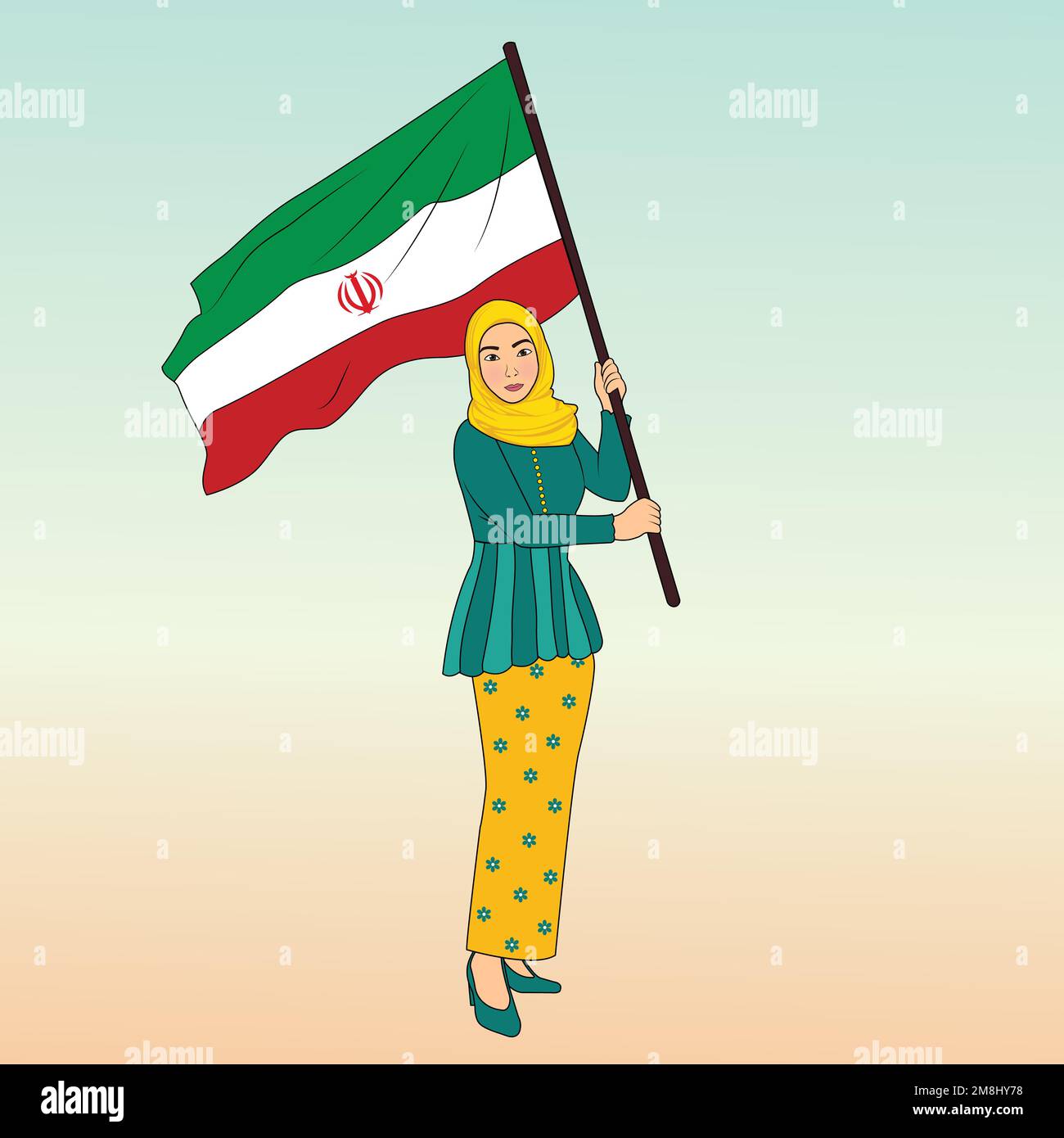 Iranian women in hijab with iran flag illustration Stock Vector