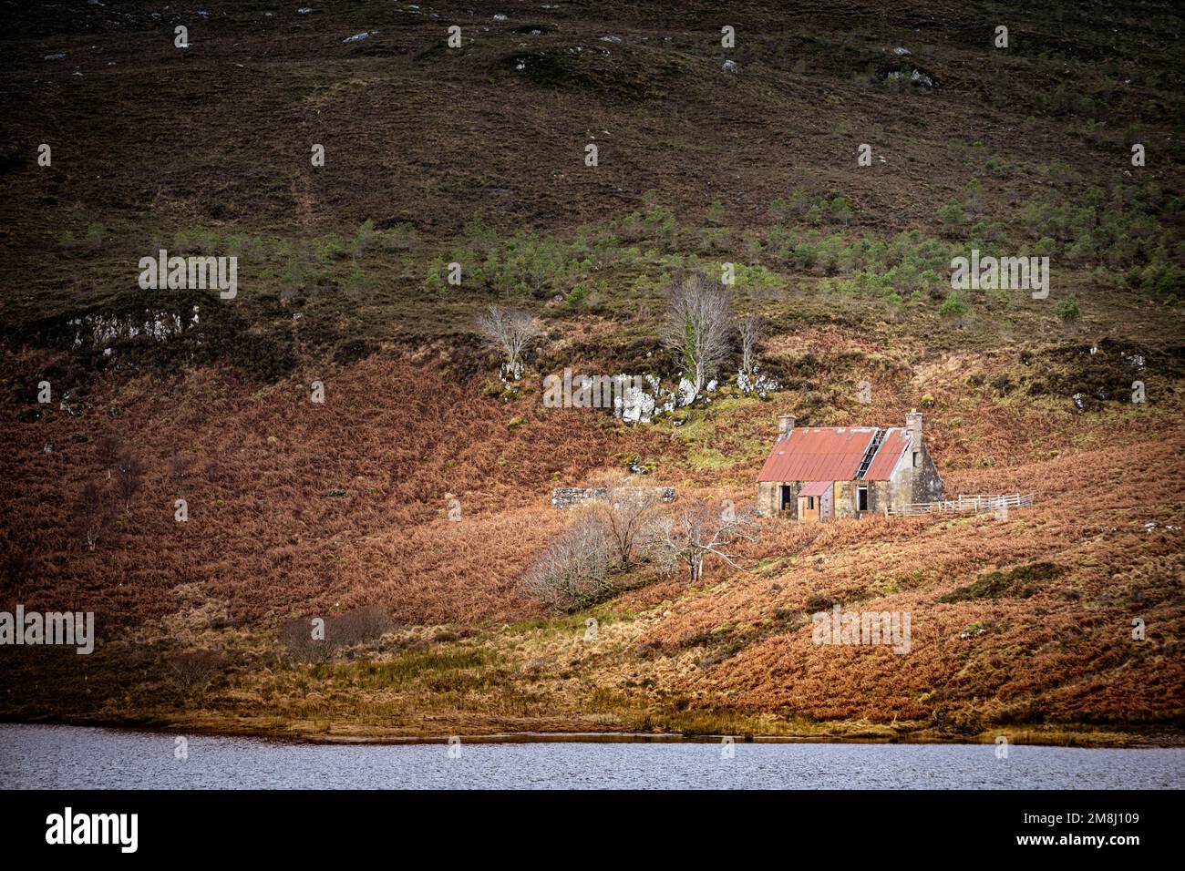 Loch Bad an Sgalaig near Gairloch is overlooked by an old, ruined