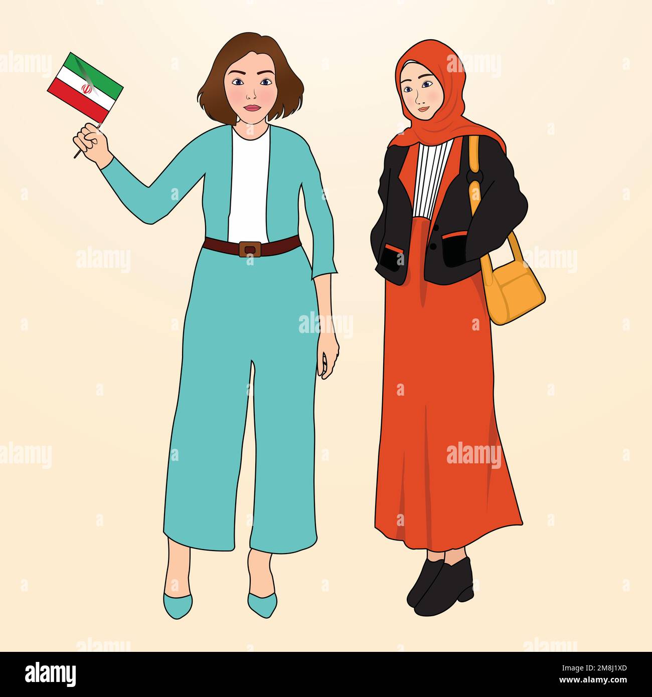 Iranian womens protesting with iran flag, hijab girl Stock Vector