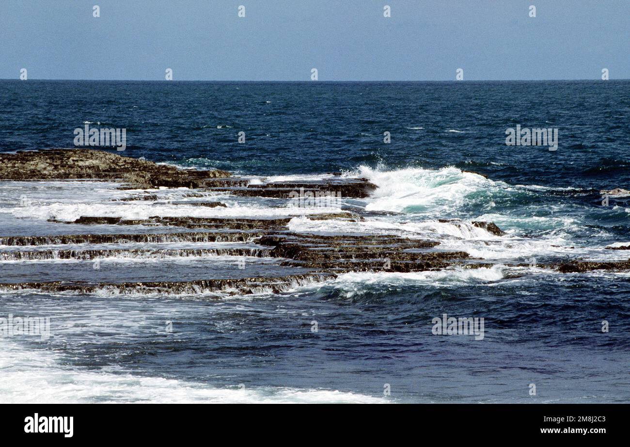 Waves from the Indian Ocean come ashore at Kismayo, Somalia. Base: Kismayo Country: Somalia (SOM) Stock Photo
