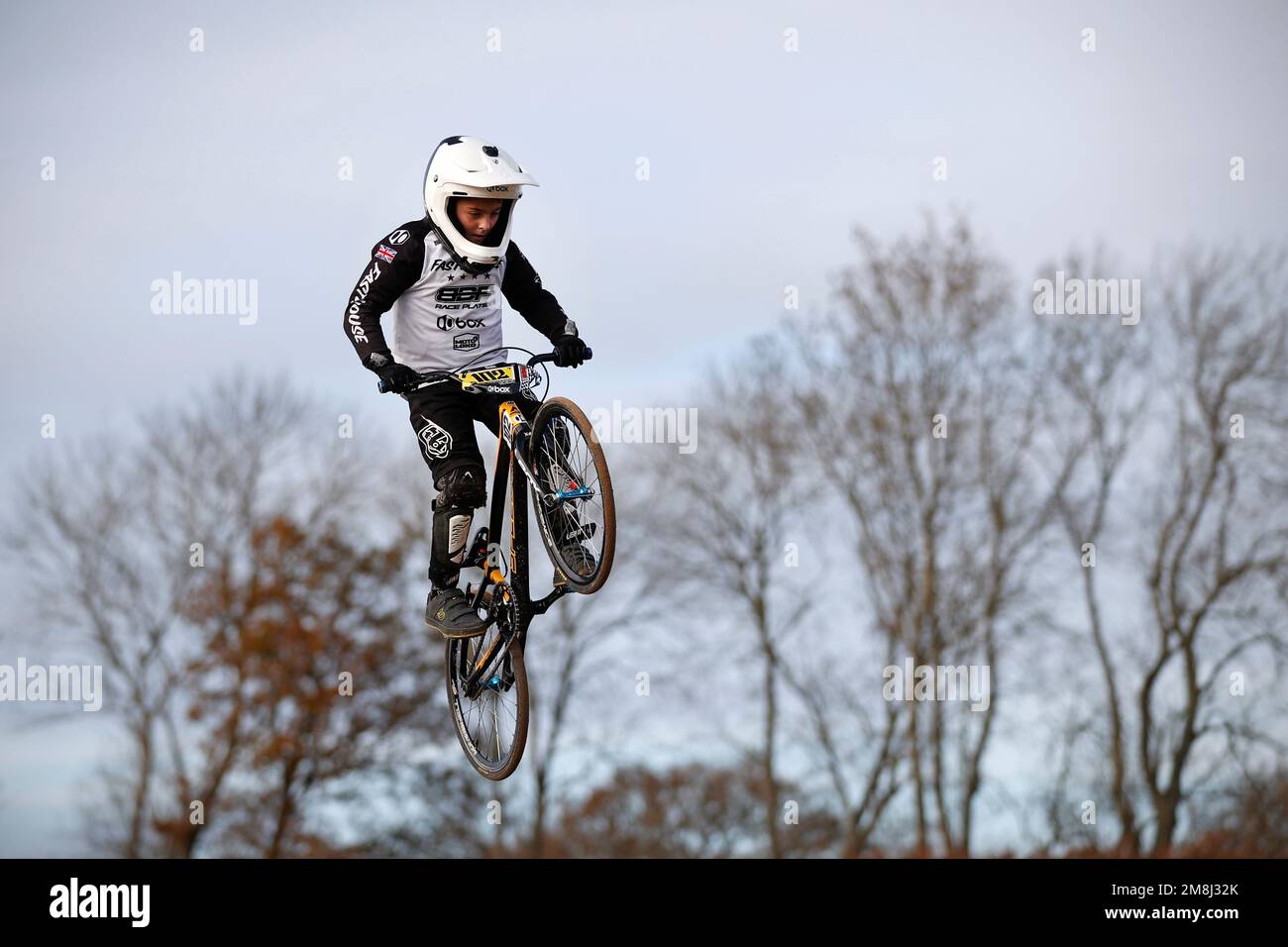 Mountain bike riders in action at a BMX and pump track near Fleet in Hampshire Stock Photo Alamy