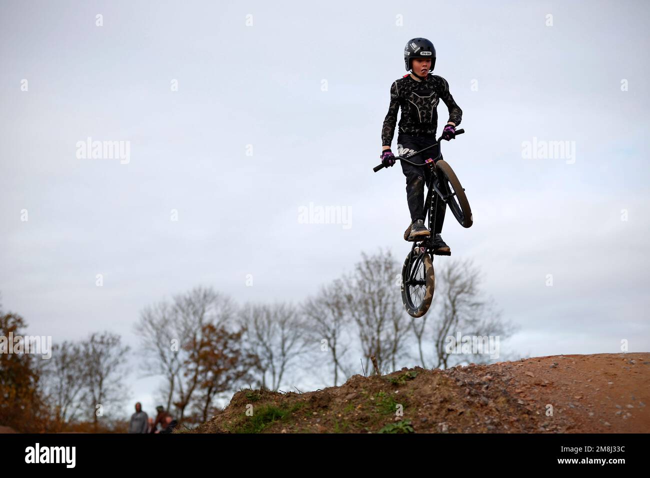 Mountain bike riders in action at a BMX and pump track near Fleet in