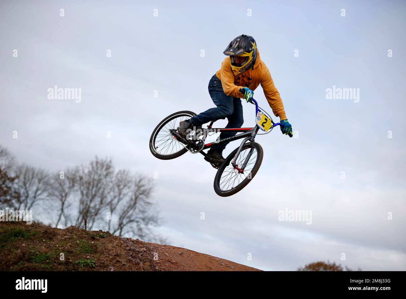 Mountain bike riders in action at a BMX and pump track near Fleet in Hampshire Stock Photo Alamy