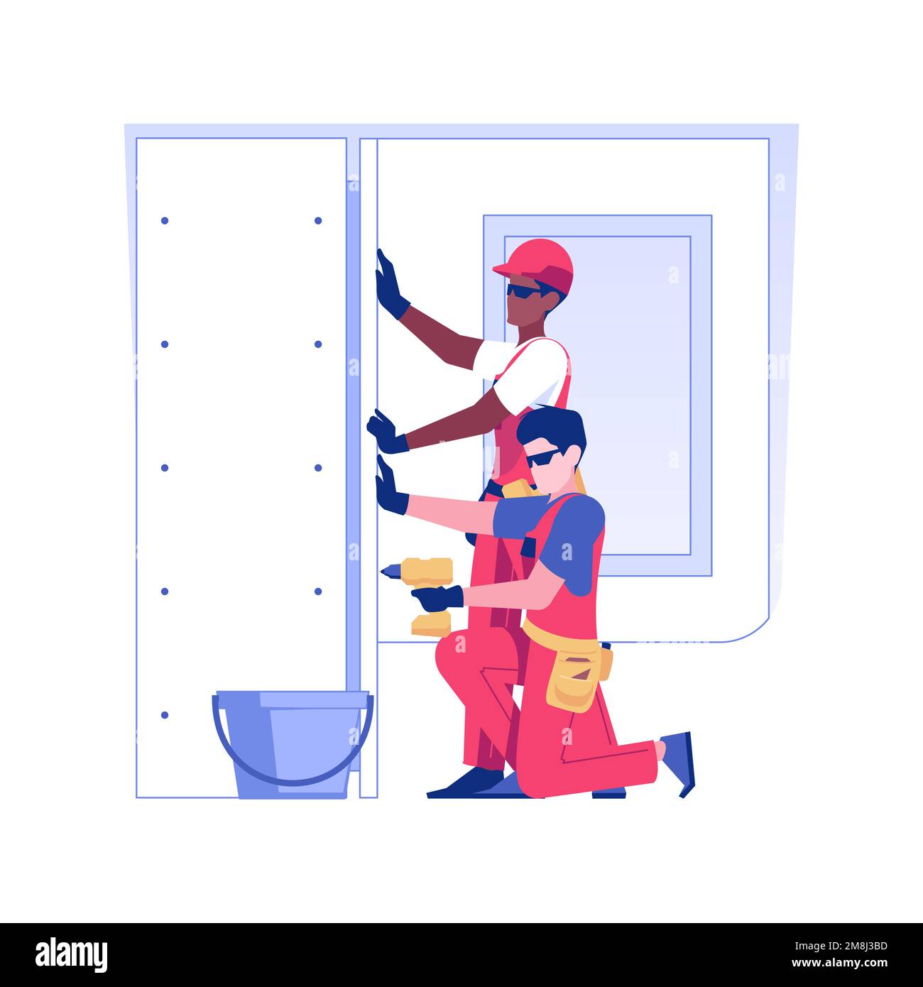 Drywall hanging isolated concept vector illustration. Group of