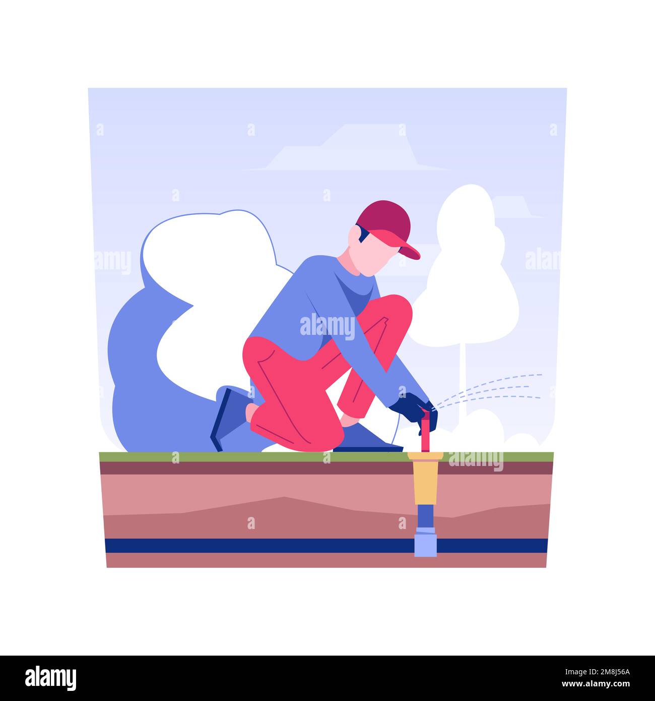 Lawn watering system installation isolated concept vector illustration