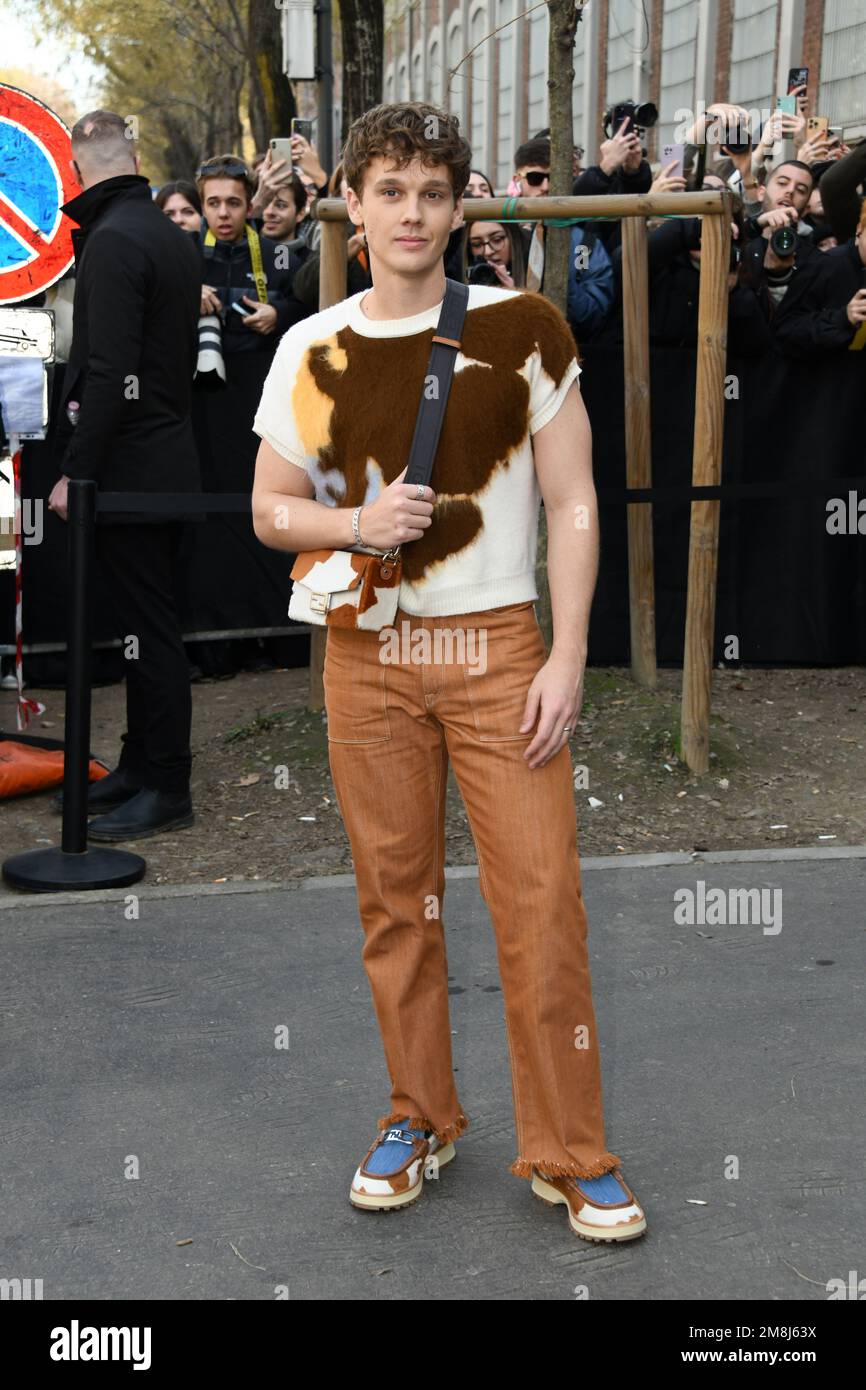 Milan, Italy. 14th Jan, 2023. Milan, guests arrive Fendi fashion show